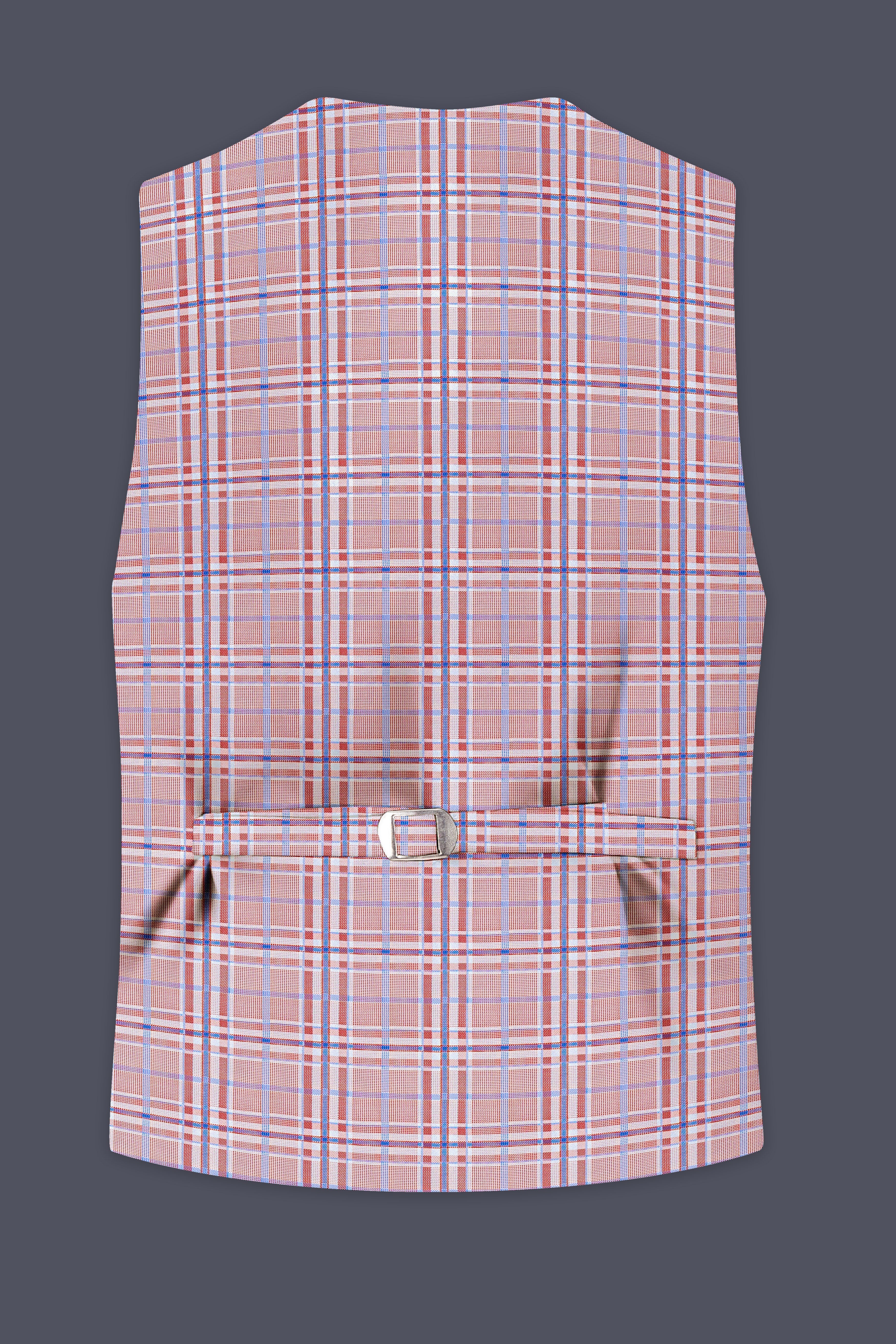 Velour-Turkish Rose Pink And Wild Blue Plaid Wool Rich Waistcoat