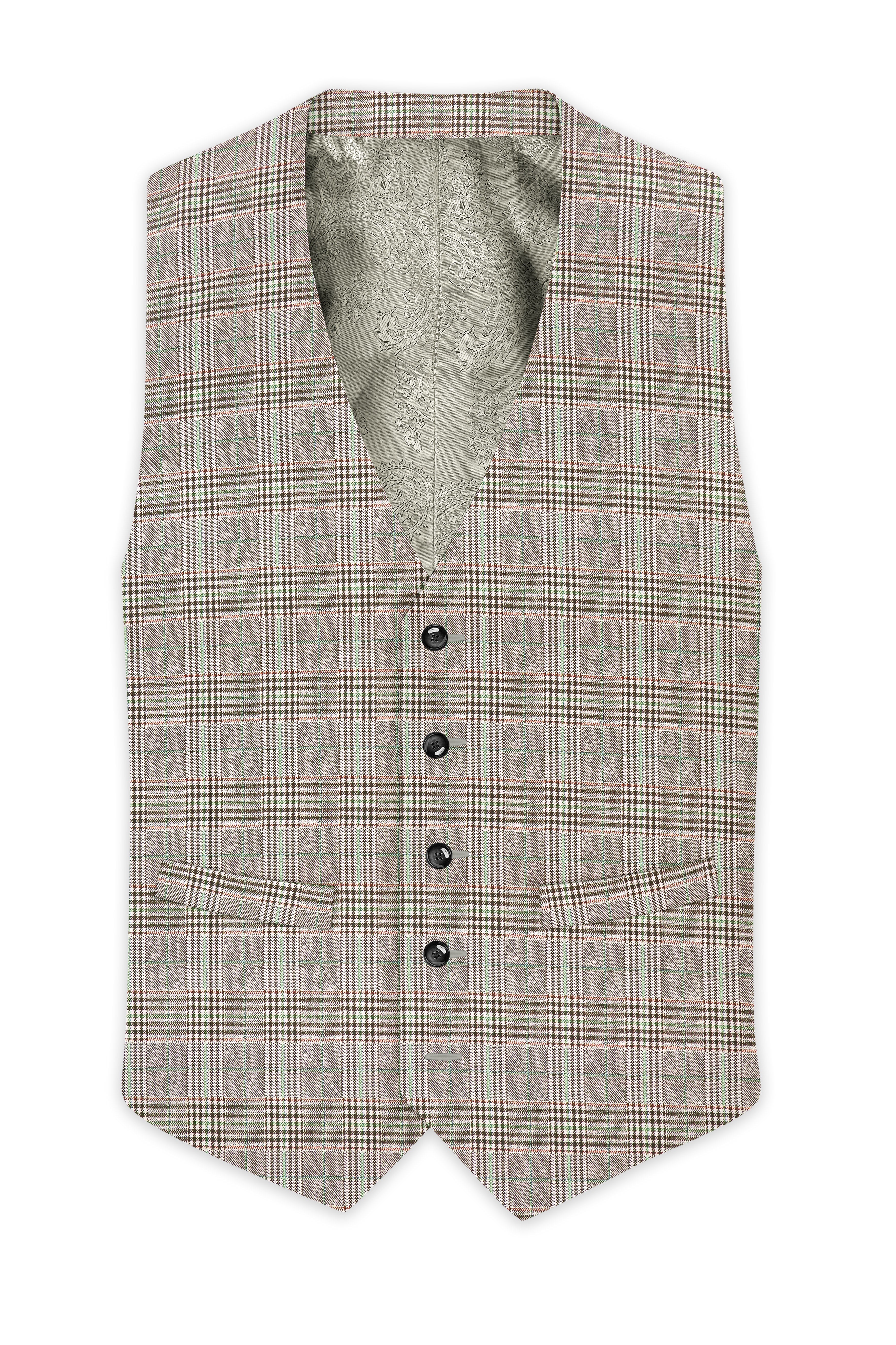 Truffle-Café Noir Brown Plaid Wool Rich Waistcoat