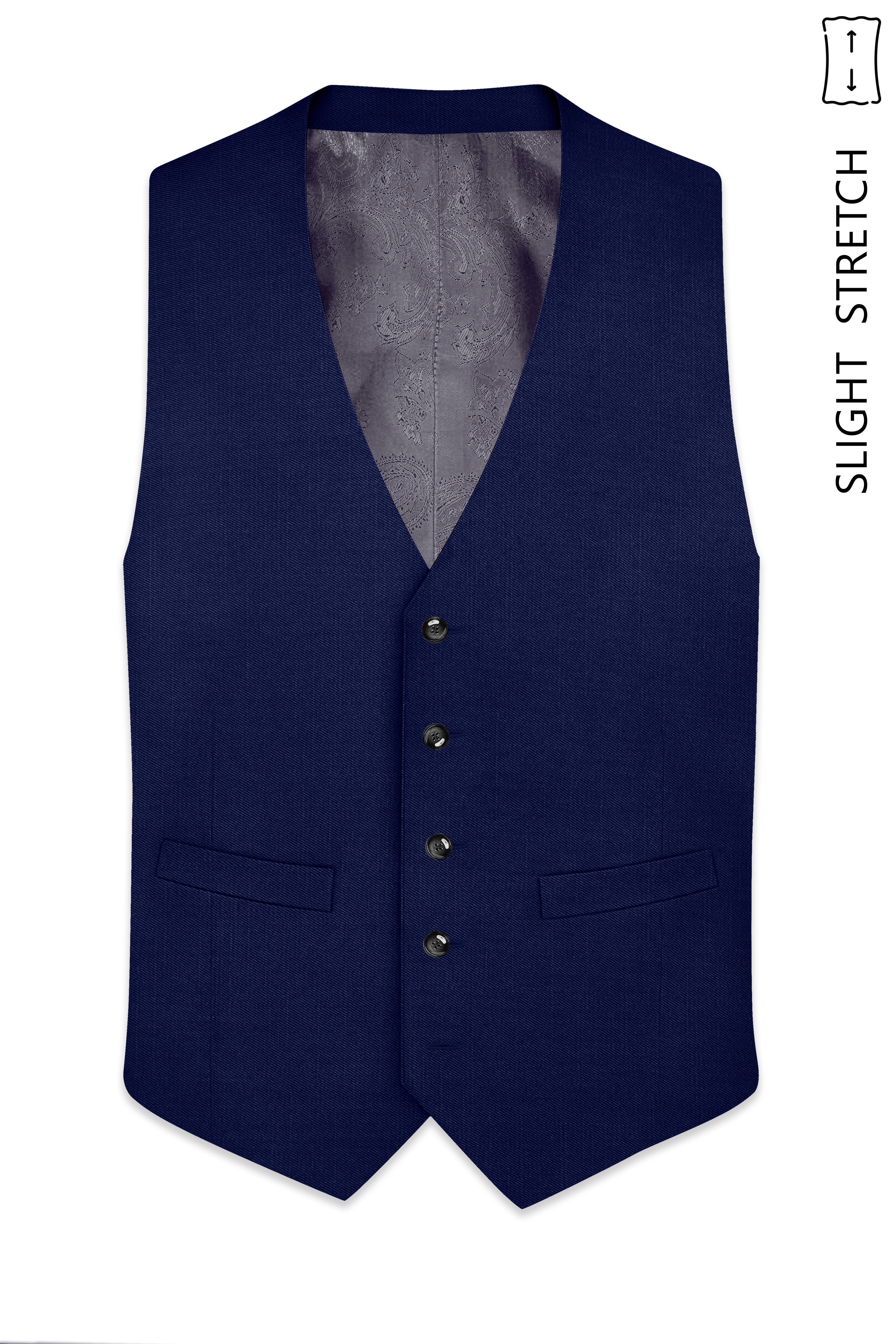 Obsidio-Ebony Navy Blue Wool Rich Slight Stretch Waistcoat