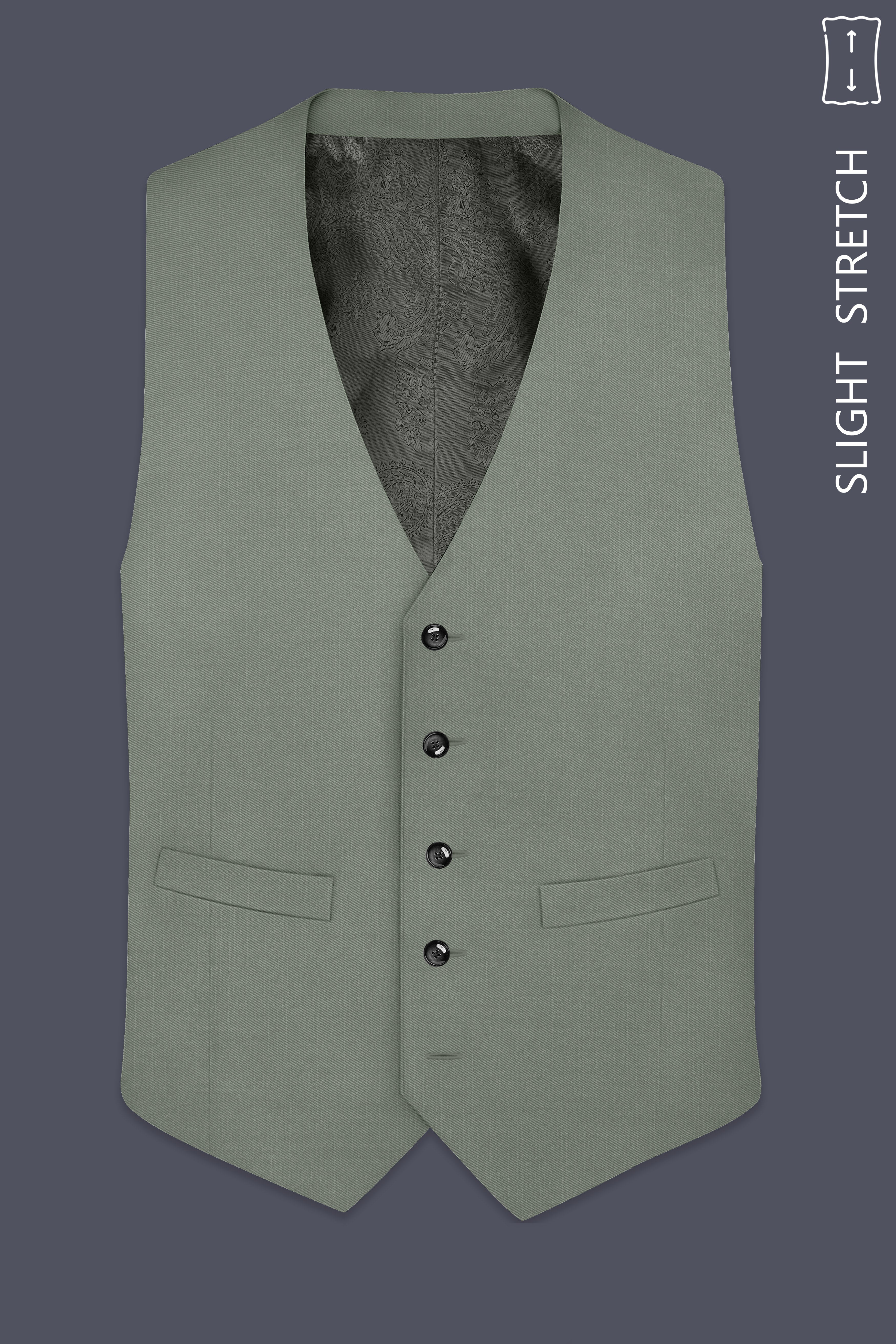 Sage-Smokey Green Wool Rich Slight Stretch Waistcoat