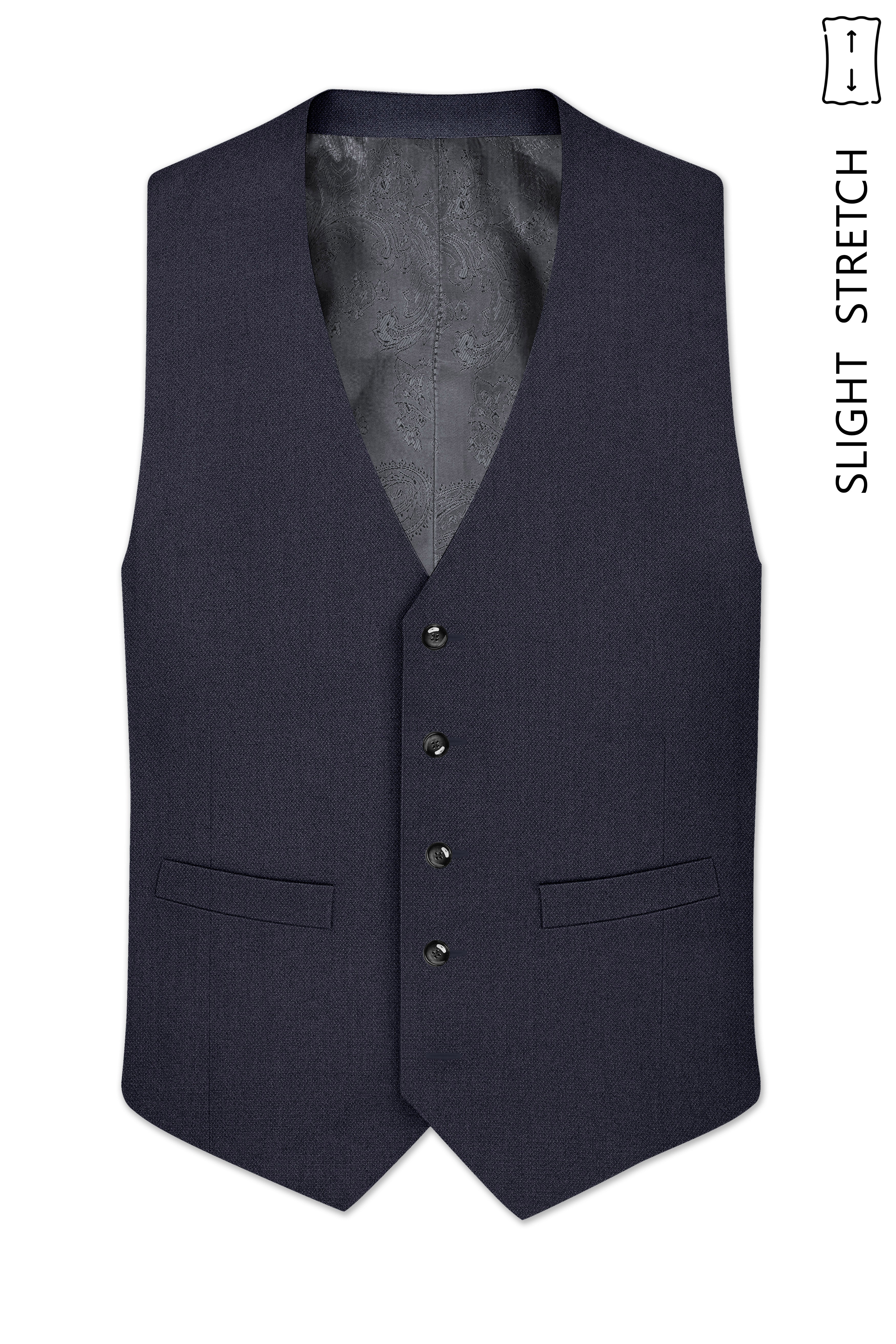 Obsidian-Paynes Gray Diamond Textured Wool Rich Slight Stretch Waistcoat