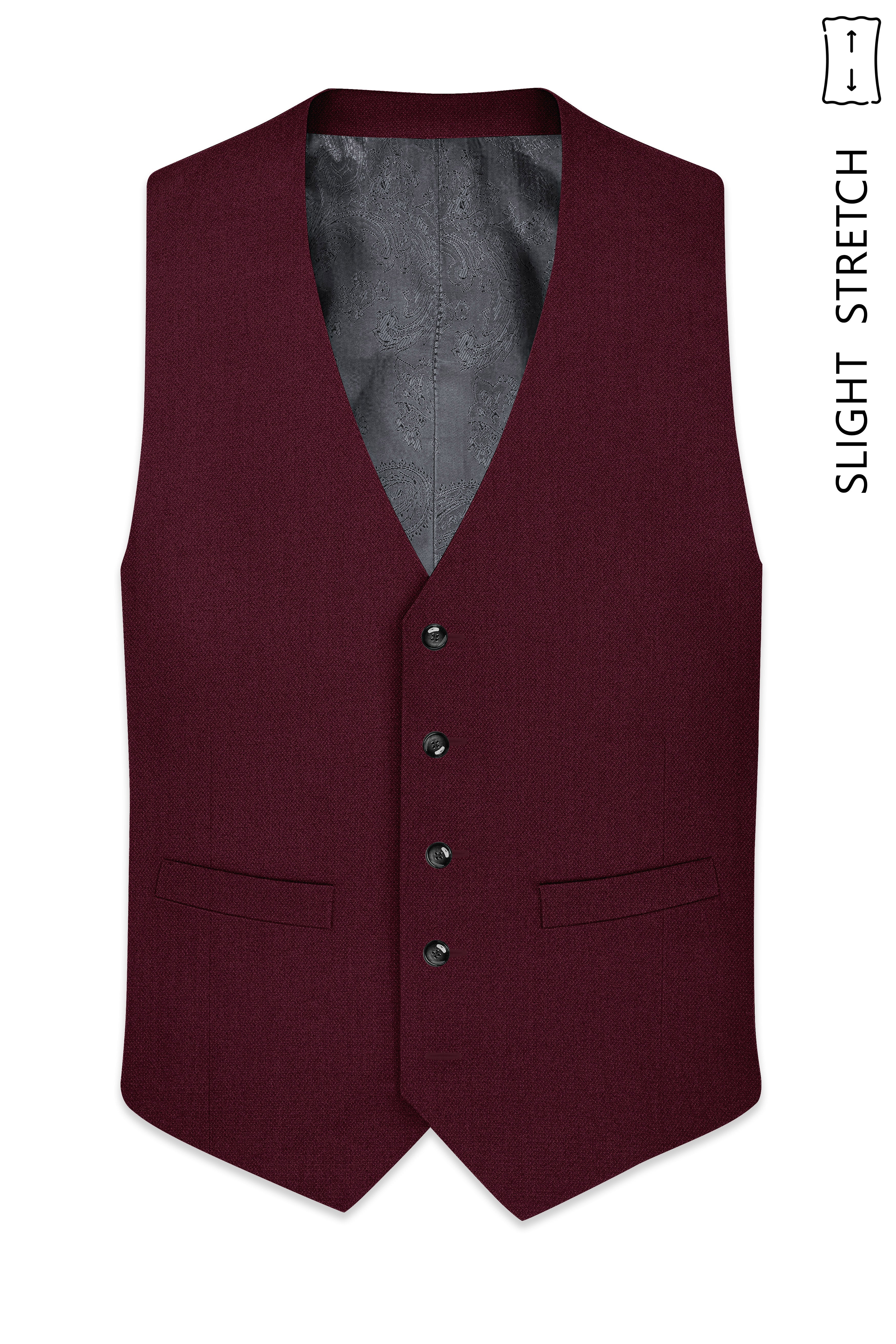 Imperial-Crater Maroon Diamond Textured Wool Rich Slight Stretch Waistcoat
