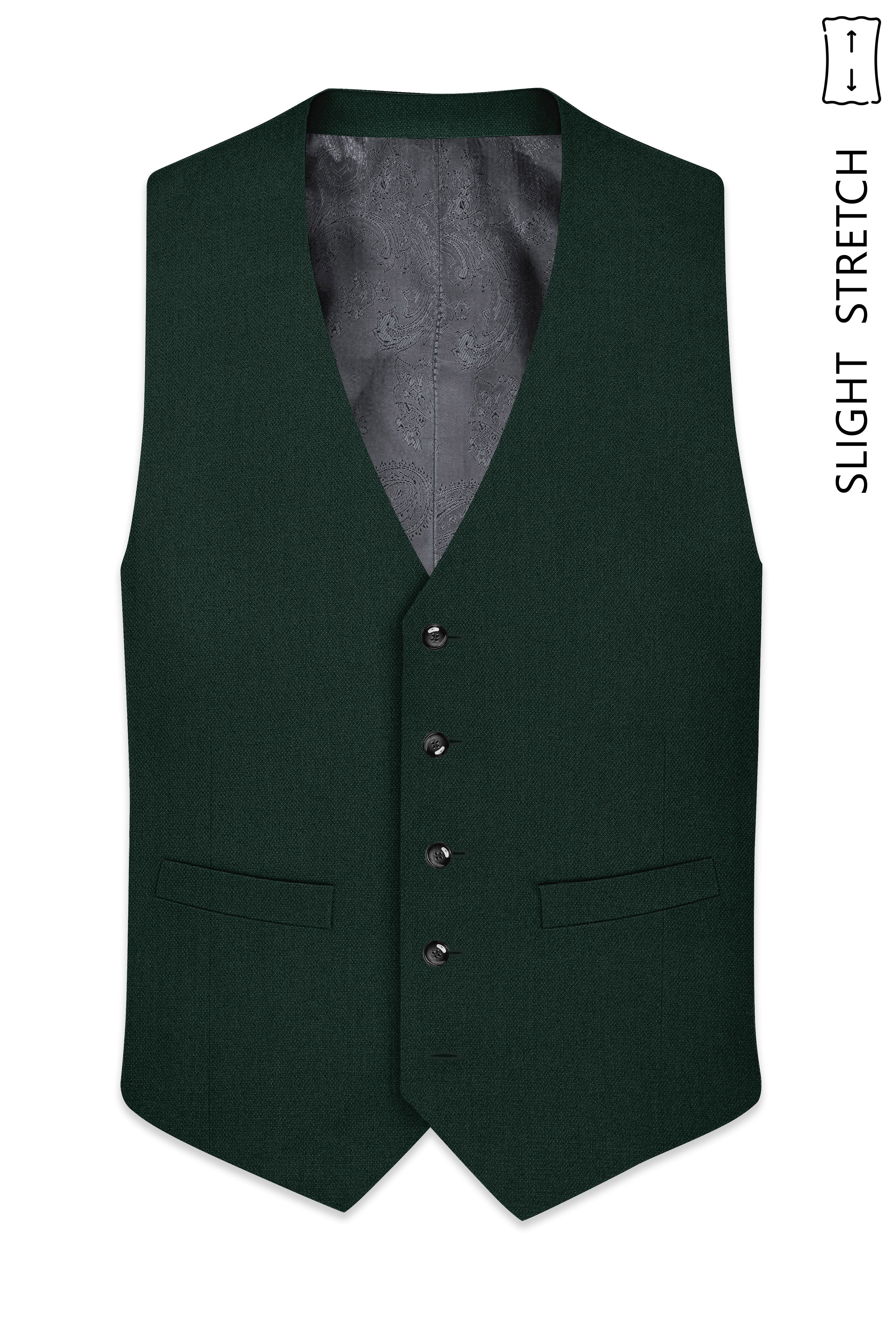 Noble-Phthalo Green Diamond Textured Wool Rich Slight Stretch Waistcoat
