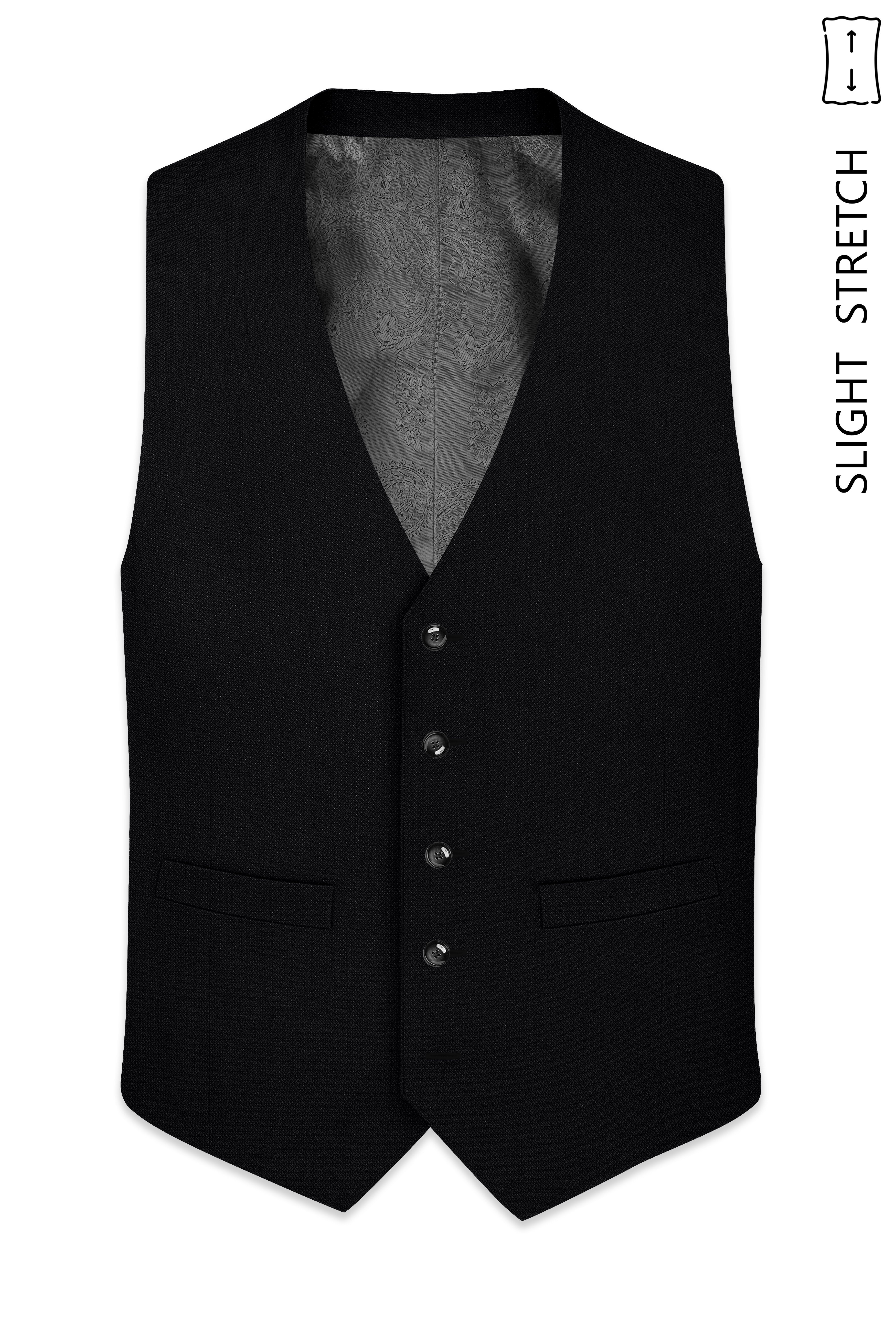 Regal-Jade Black Diamond Textured Wool Rich Slight Stretch Waistcoat