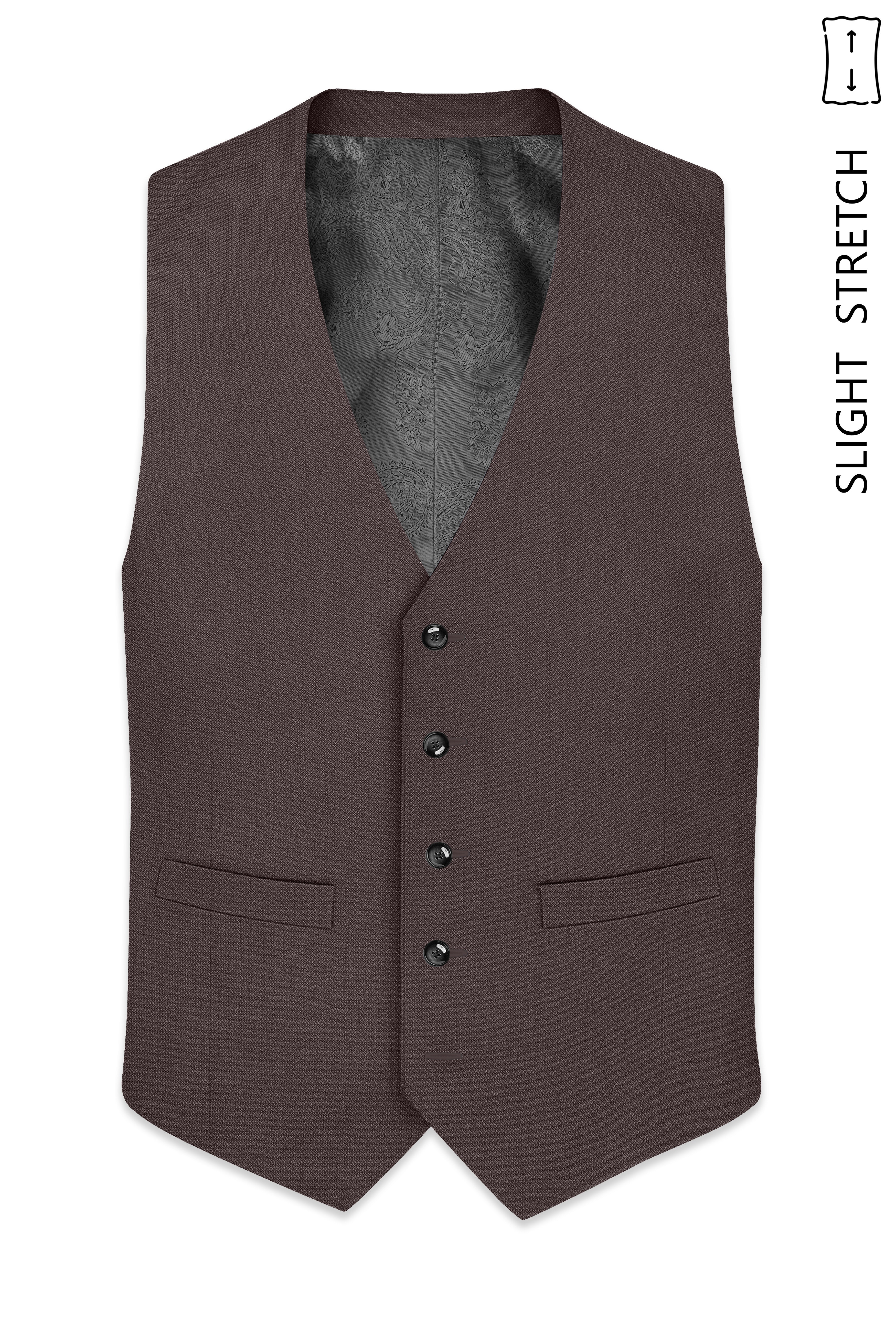 Estate-Fuscous Brown Diamond Textured Wool Rich Slight Stretch Waistcoat