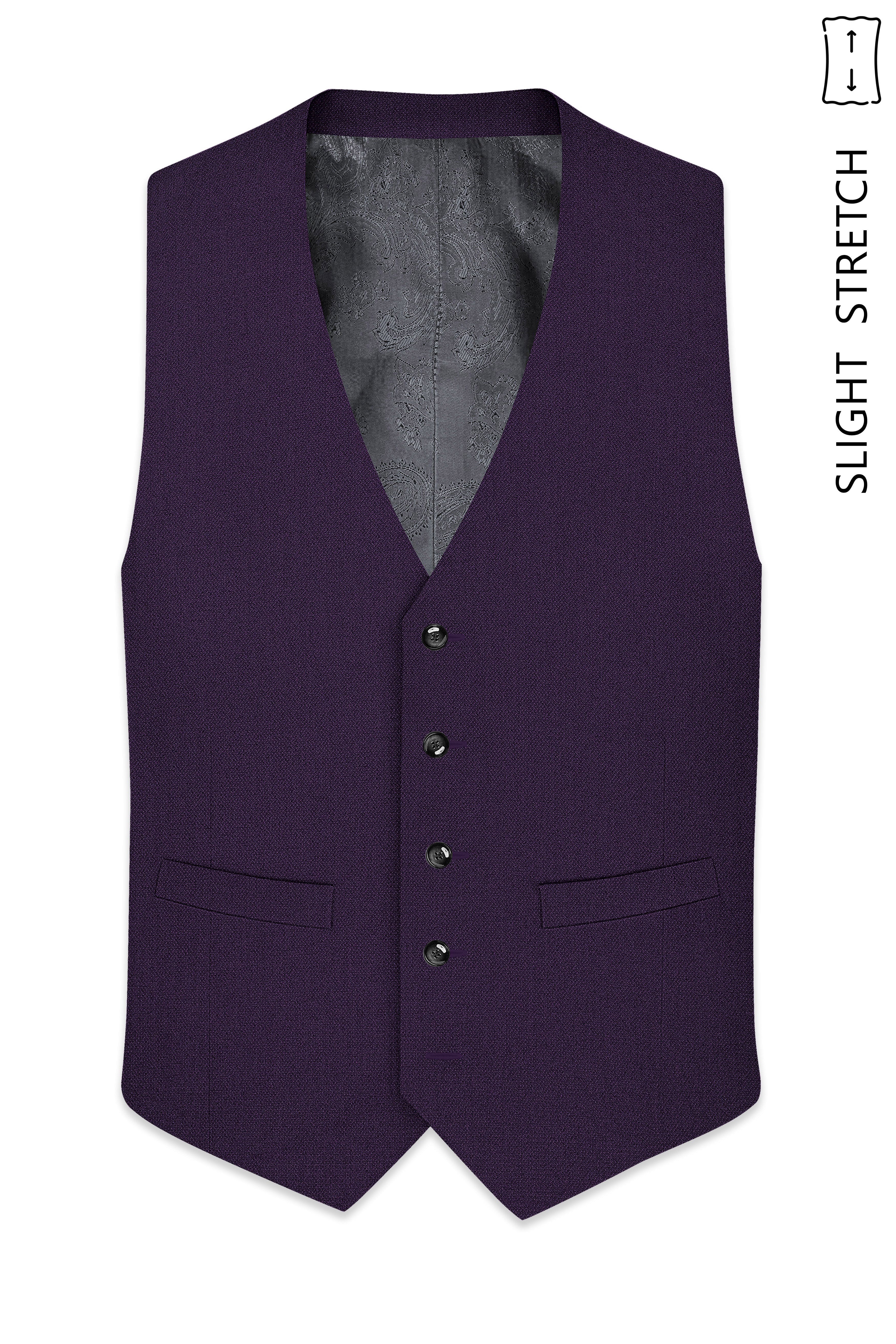 Opulent-Bastille Purple Diamond Textured Wool Rich Slight Stretch Waistcoat