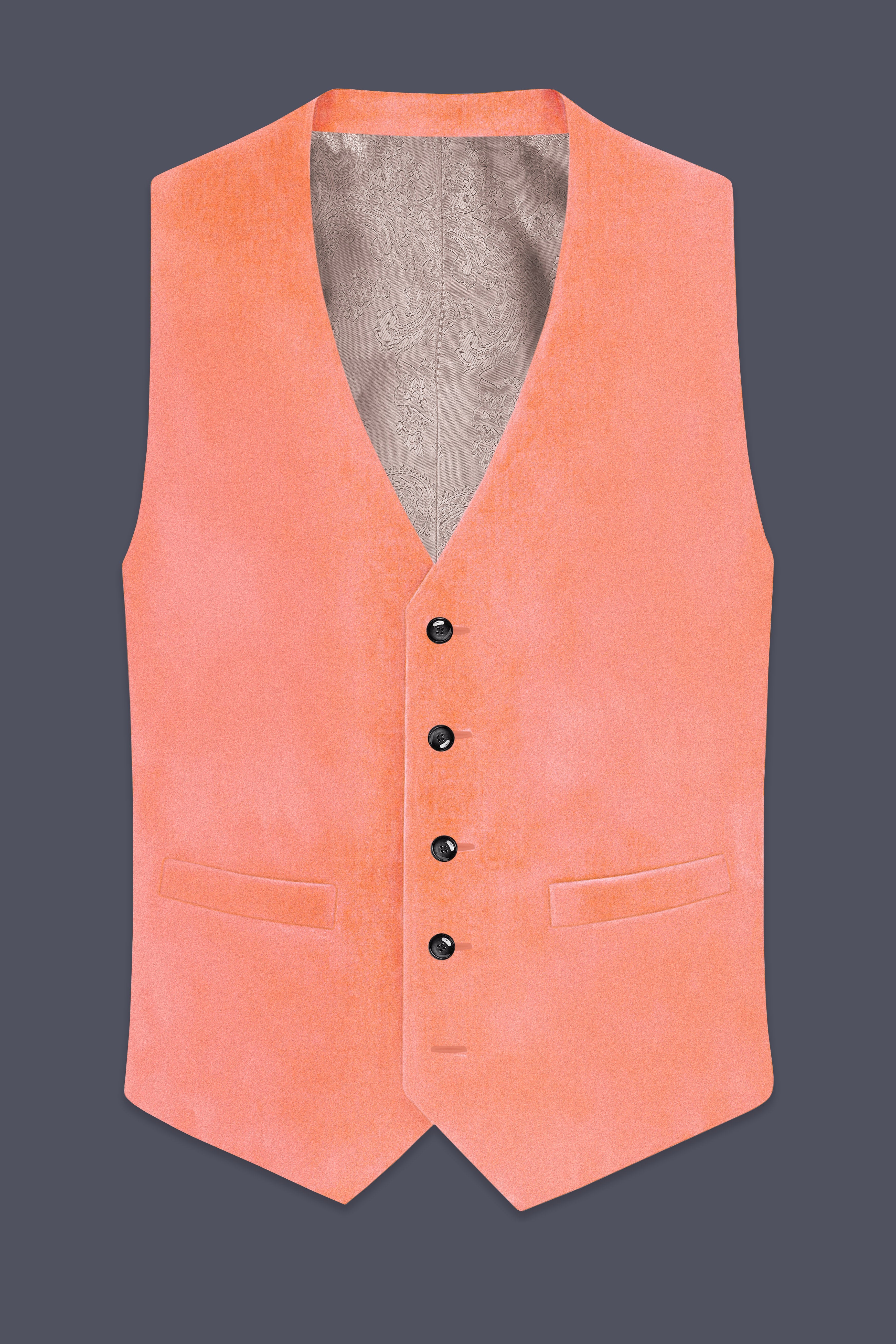 Zyron-Salmon Orange Velvet Waistcoat