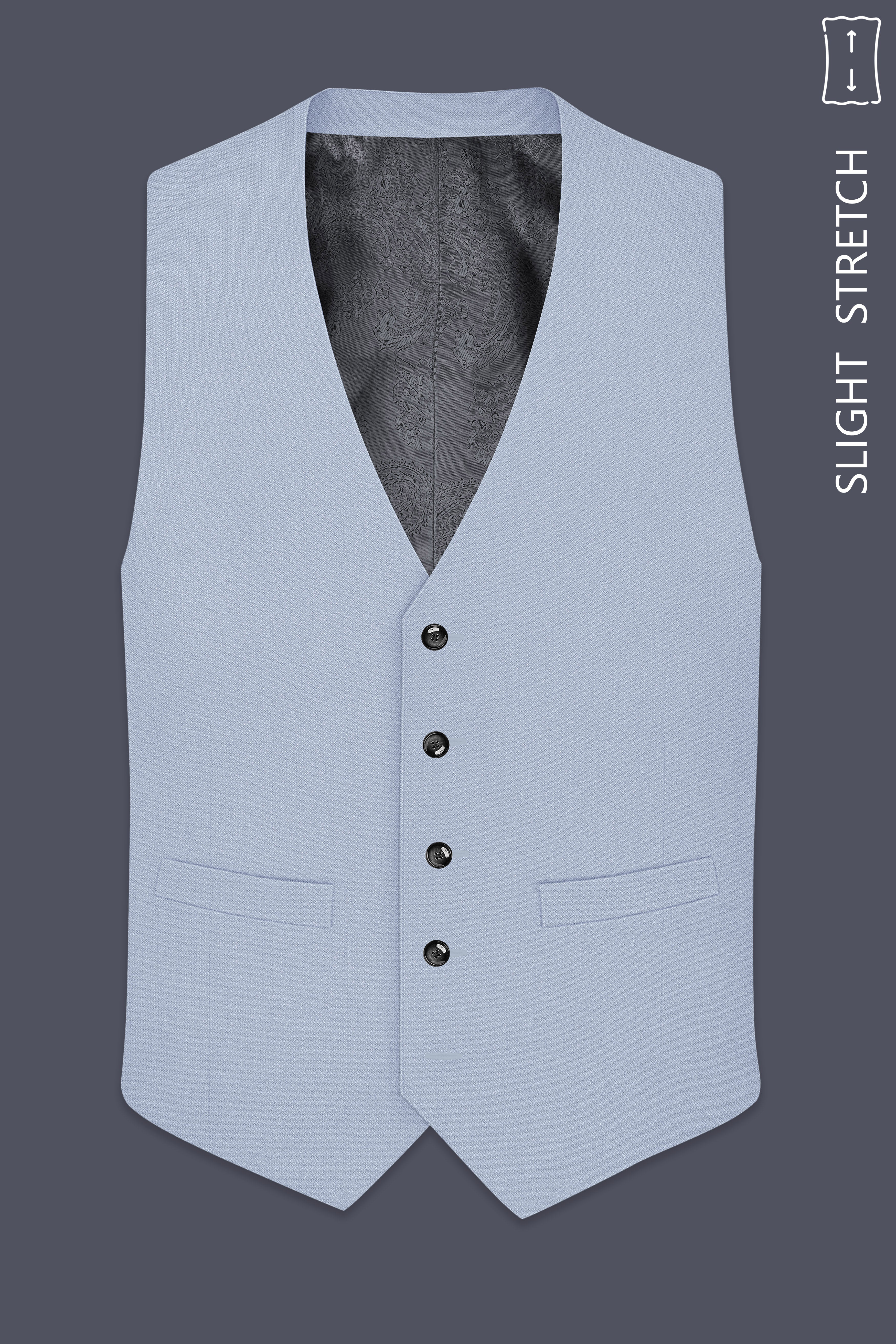 Azure-Heather Blue Diamond Textured Wool Rich Slight Stretch Waistcoat