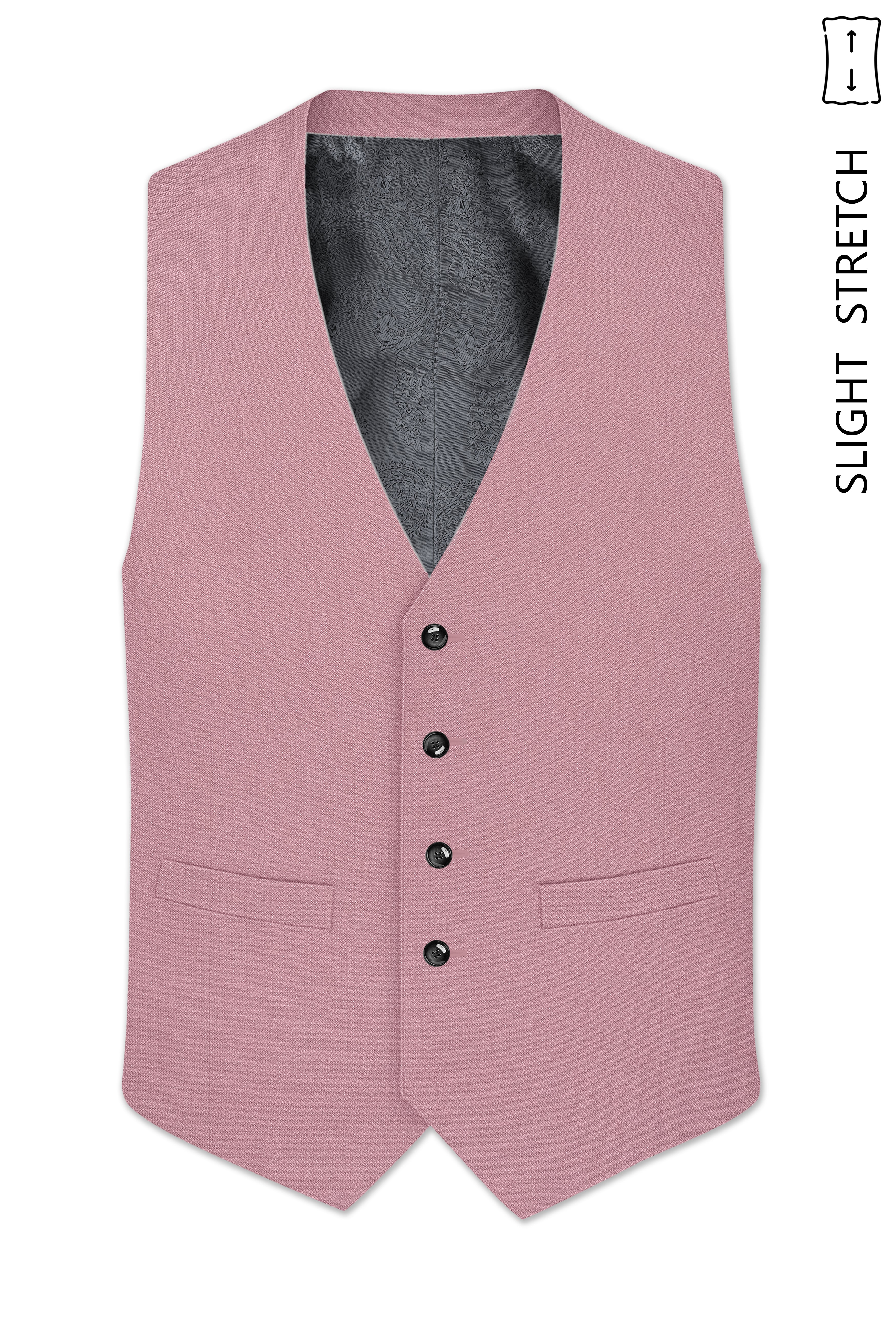 Aurore-Brandy Rose Pink Diamond Textured Wool Rich Slight Stretch Waistcoat