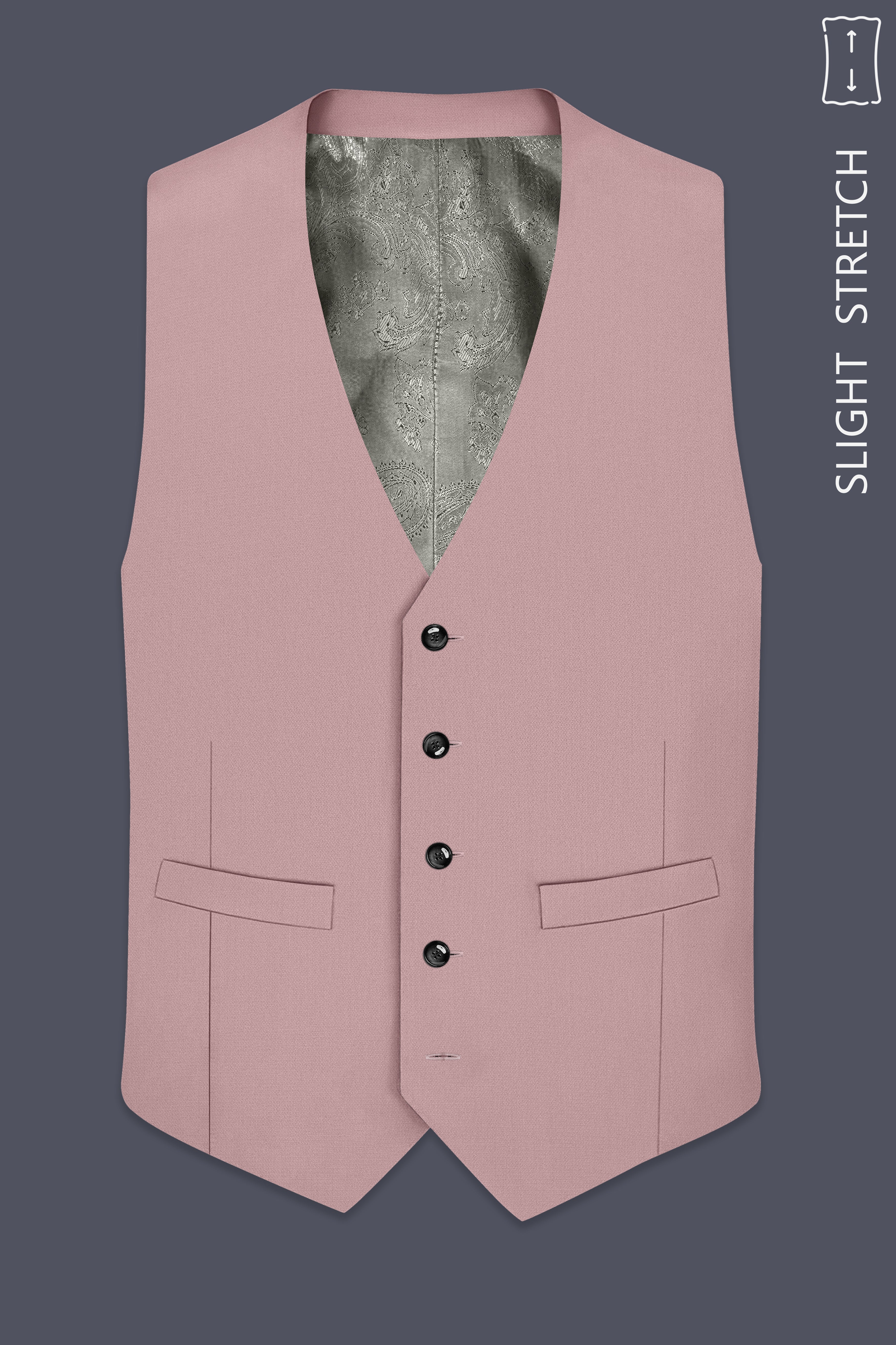 Aurore-Brandy Rose Pink Diamond Textured Wool Rich Slight Stretch Waistcoat