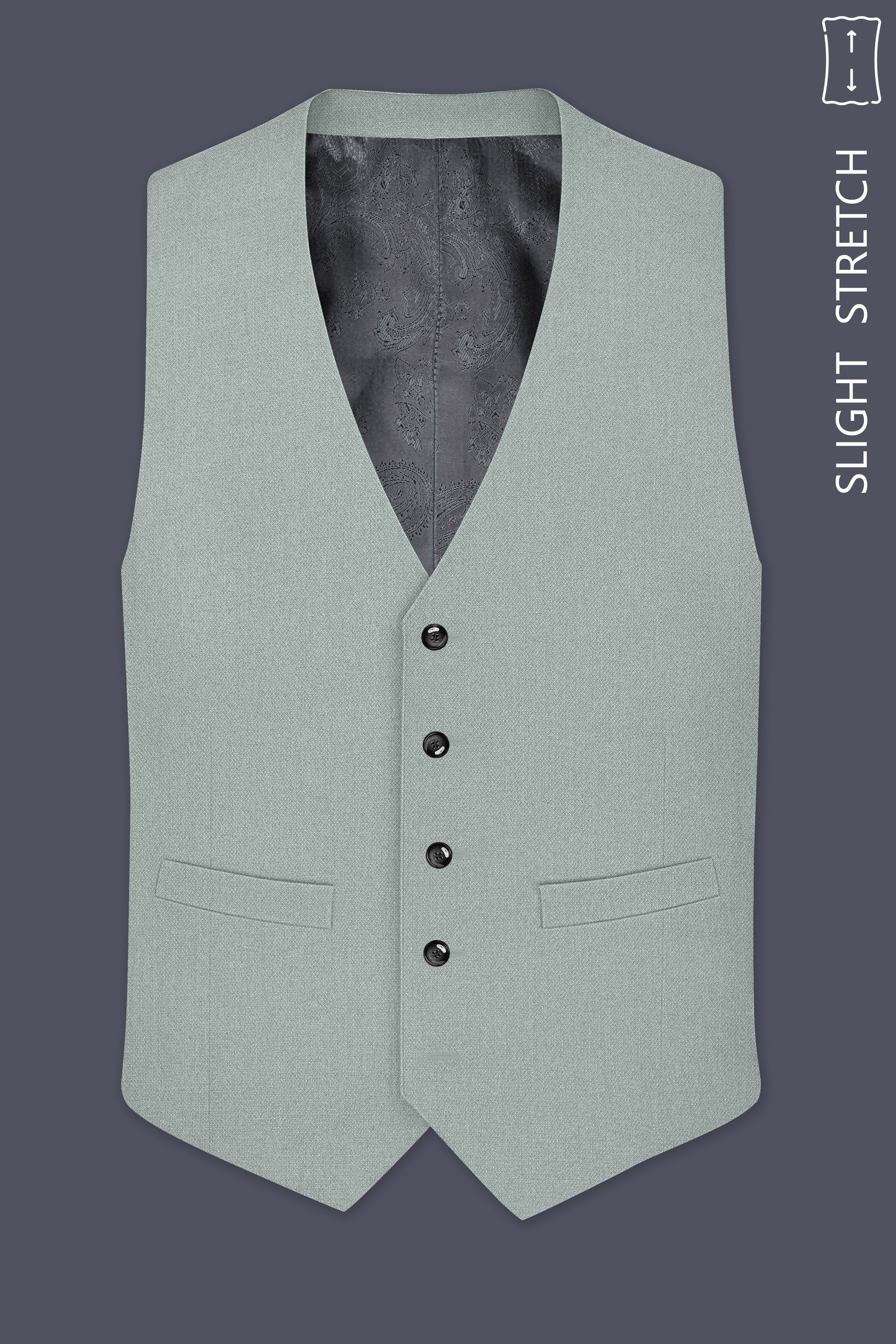 Sylvan-Cascade Green Diamond Textured Wool Rich Slight Stretch Waistcoat