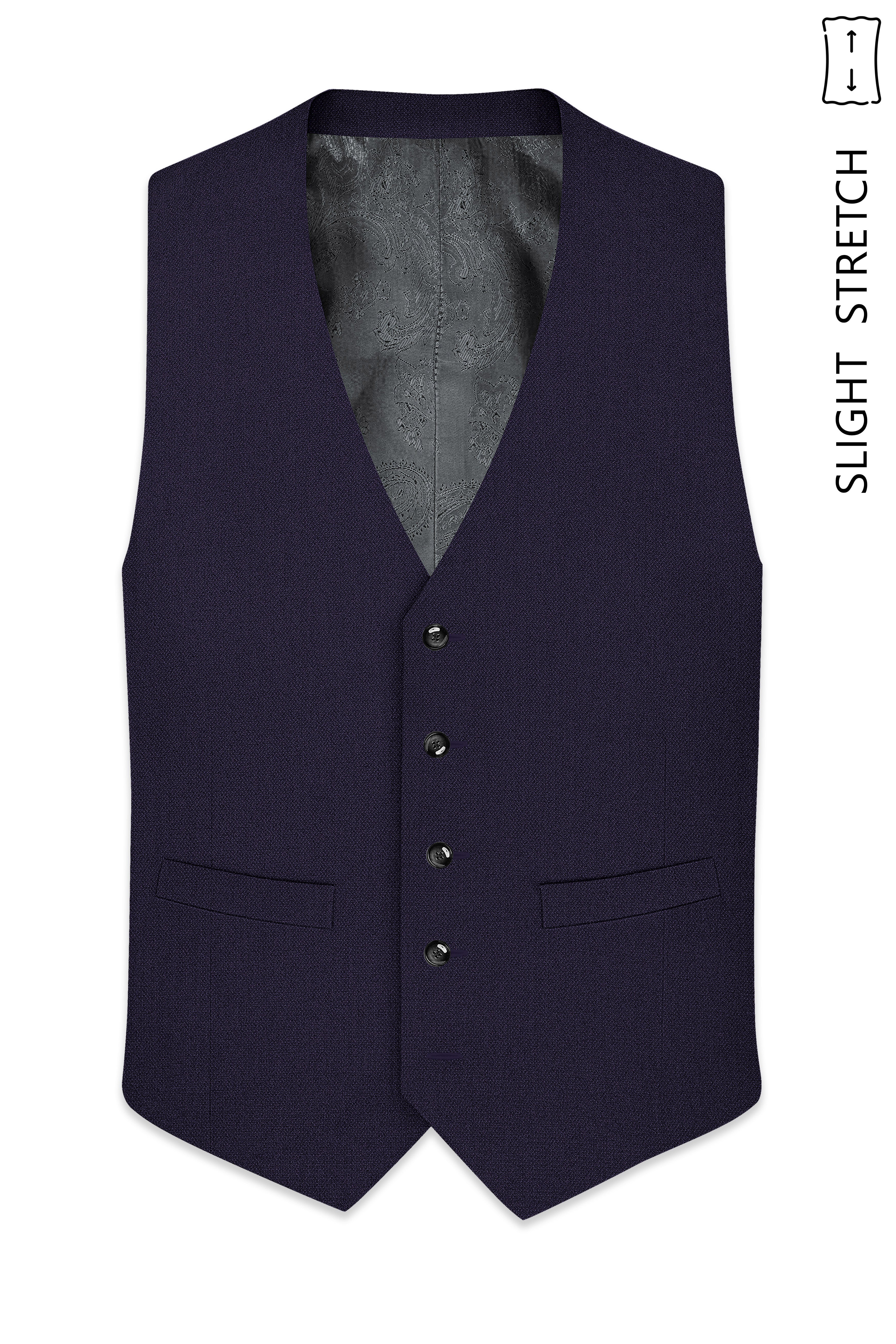 Vesper-Bastille Purple Diamond Textured Wool Rich Slight Stretch Waistcoat
