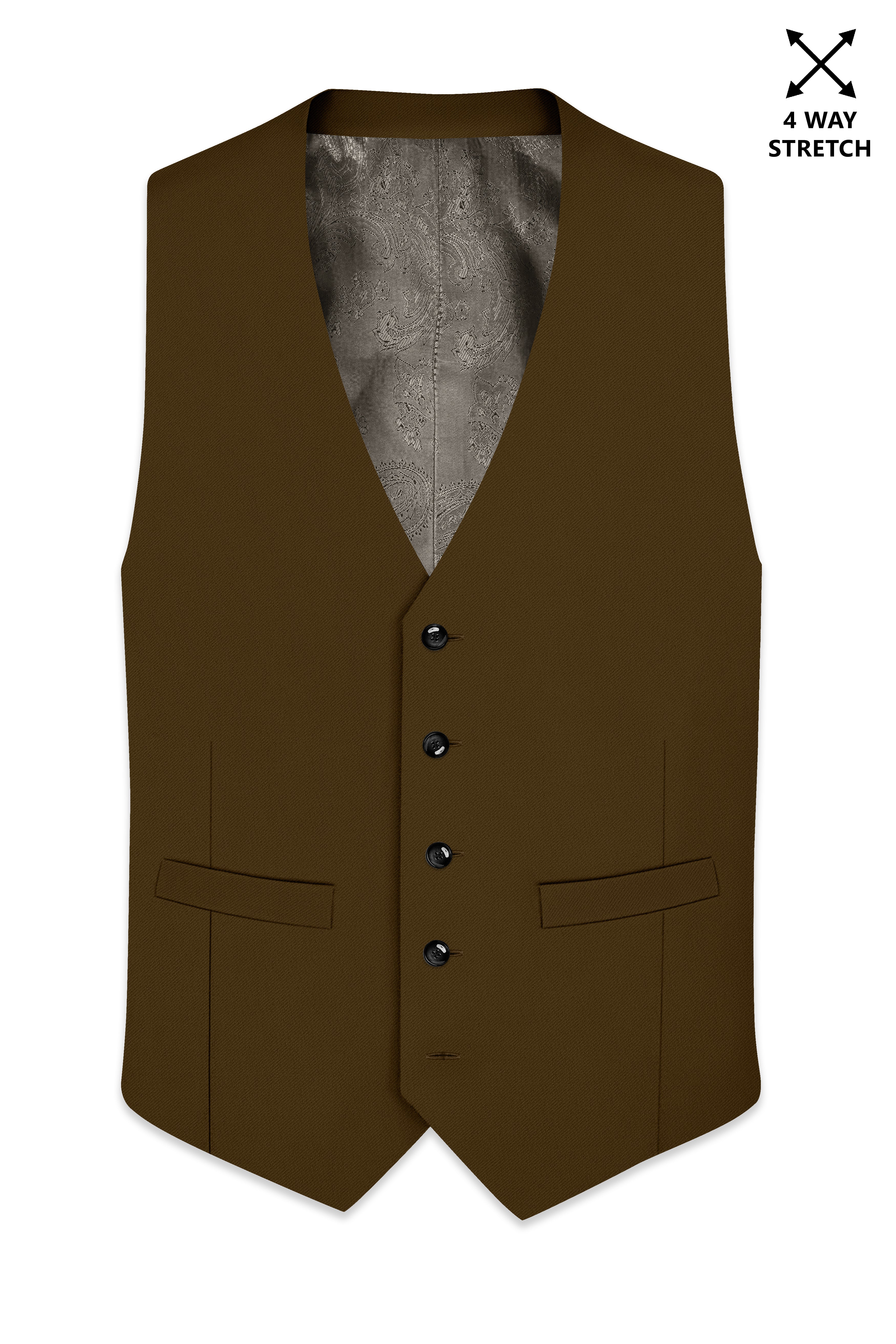 Terra-Korean Tumbleweed Brown 4-Way Stretch Wrinkle-Free Wool Rich Waistcoat