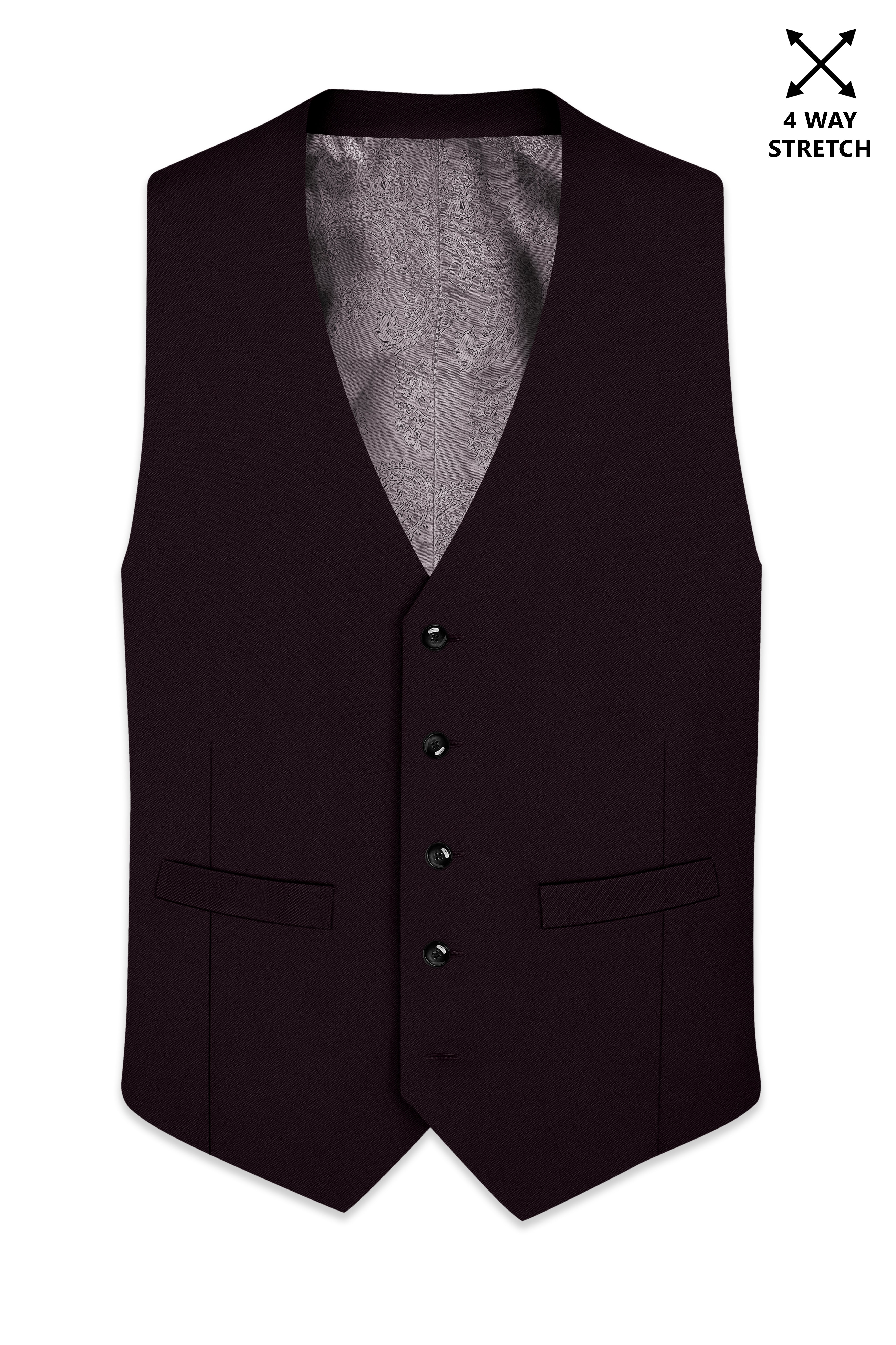 Merlot-Korean Wine Purple 4-Way Stretch Wrinkle-Free Wool Rich Waistcoat