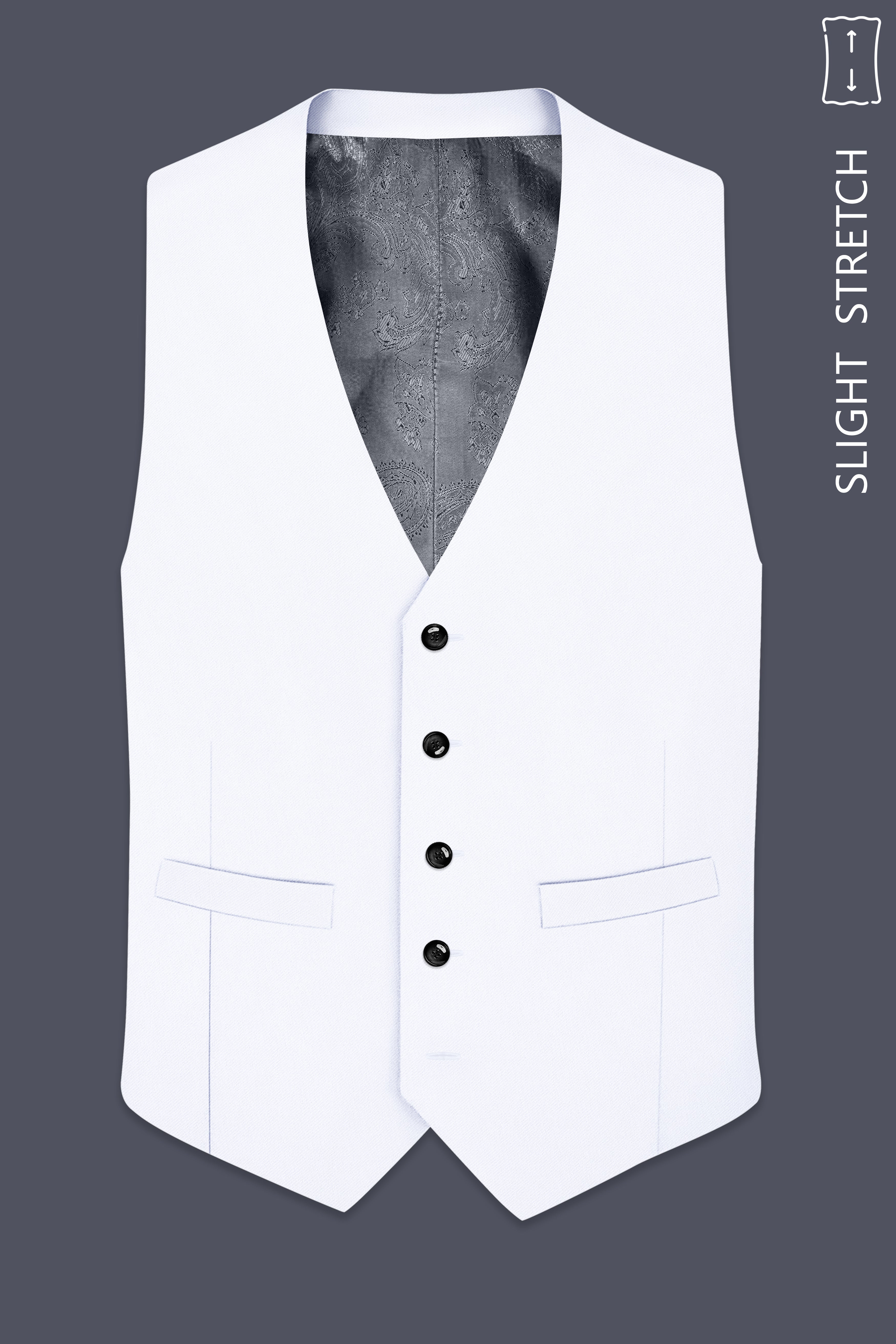 Ivory-Bright White Wool Rich Slight Stretch Waistcoat