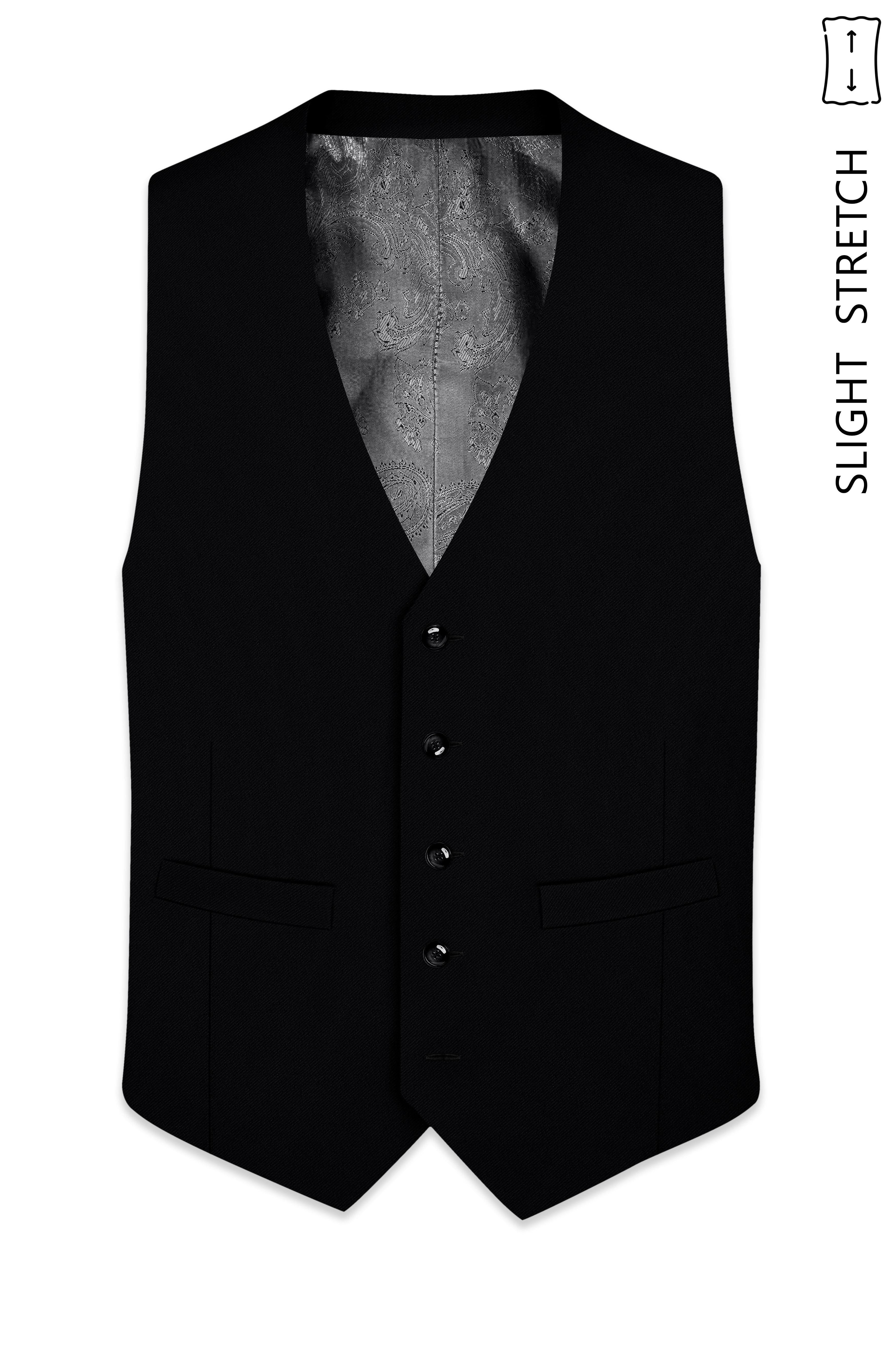 Noir-Jade Black Wool Rich Slight Stretch Waistcoat
