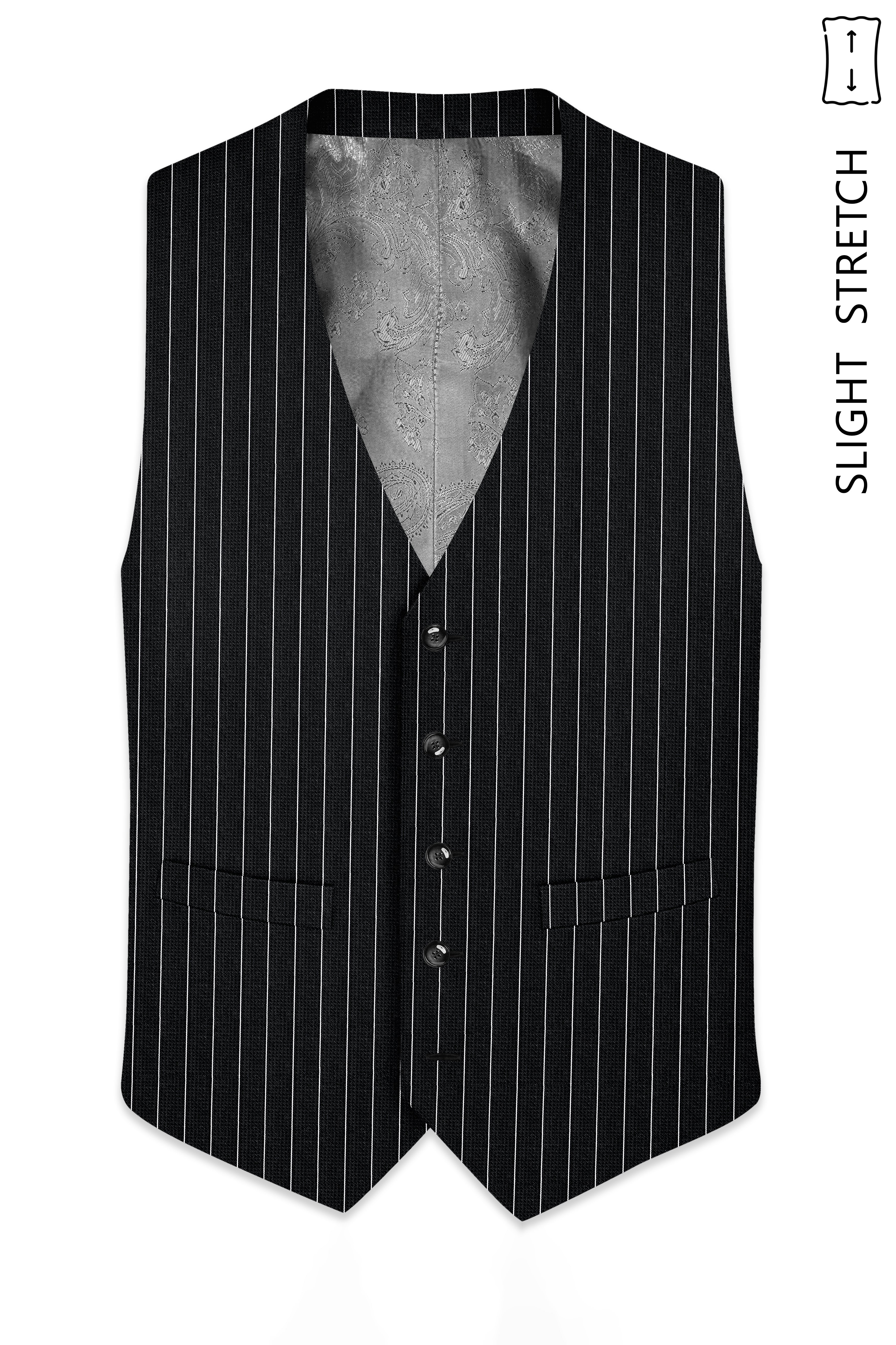 Viceroy-Jade Black And Bright White Chalk Striped Wool Rich Slight Stretch Waistcoat