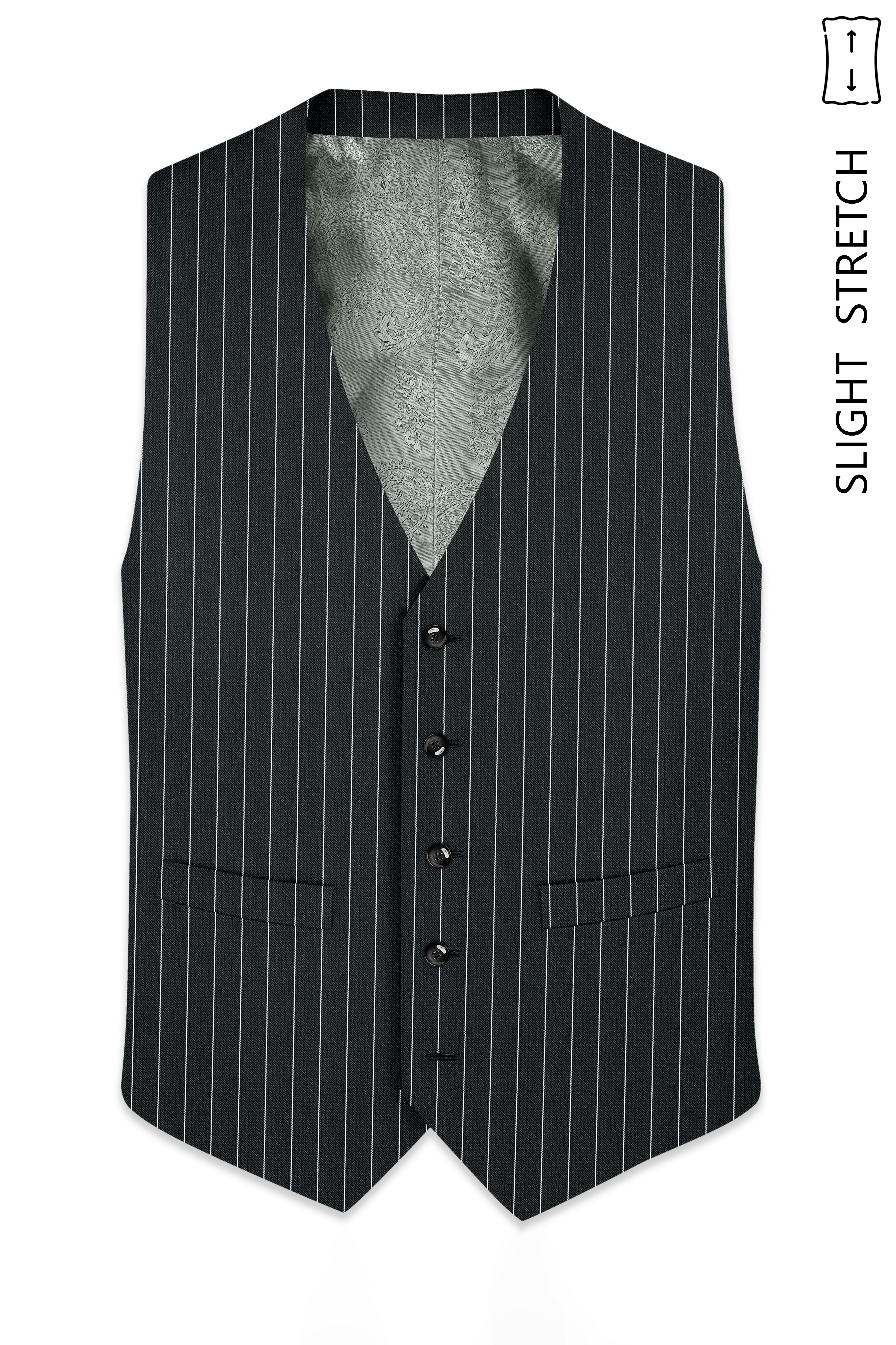 Viceroy-Hunter Green And Bright White Chalk Striped Wool Rich Slight Stretch Waistcoat
