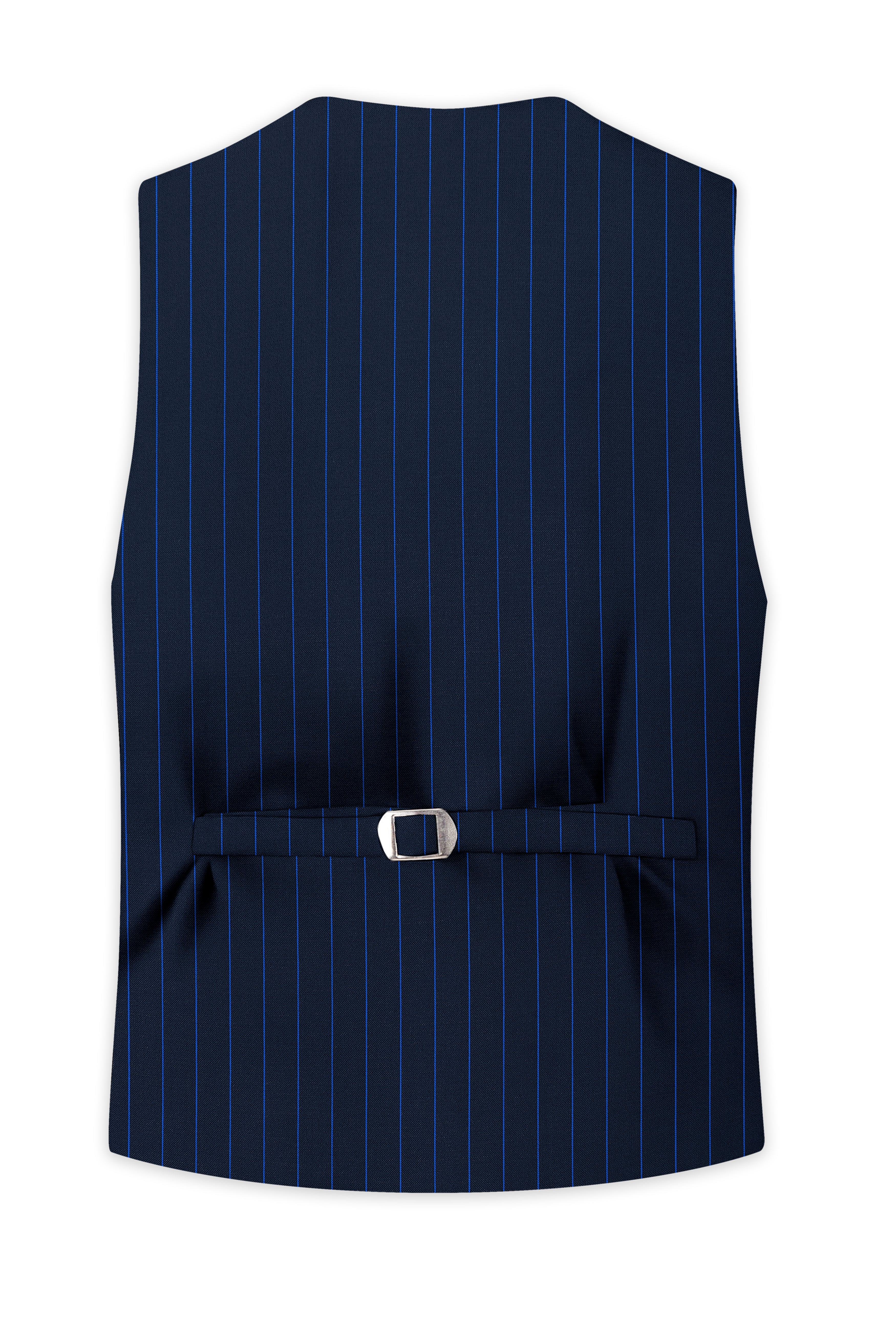 Strivon-Tealish Blue Chalk Striped Wool Rich Slight Stretch Waistcoat