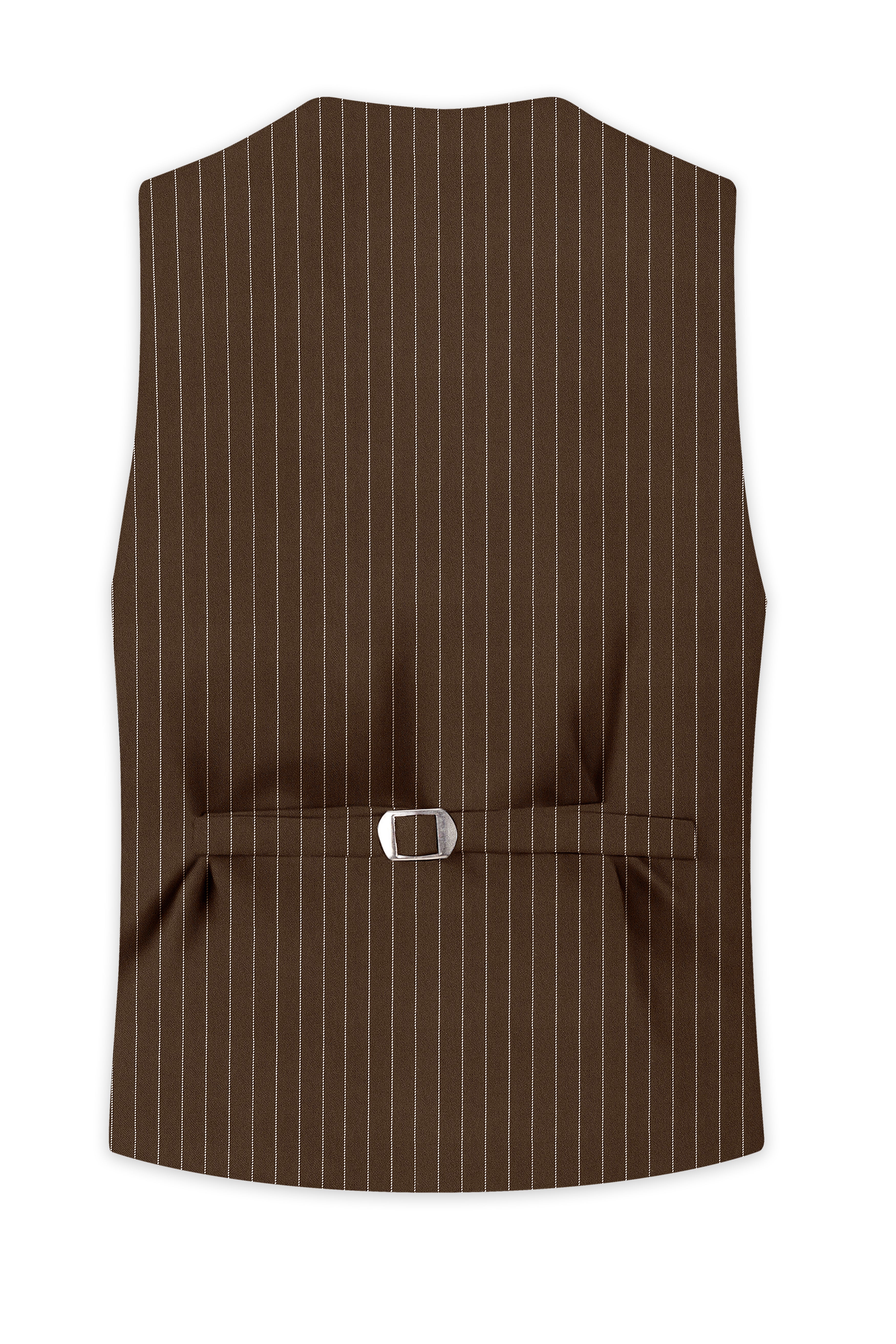 Bristol-Iroko Brown And Bright White Chalk Striped Wool Rich Slight Stretch Waistcoat
