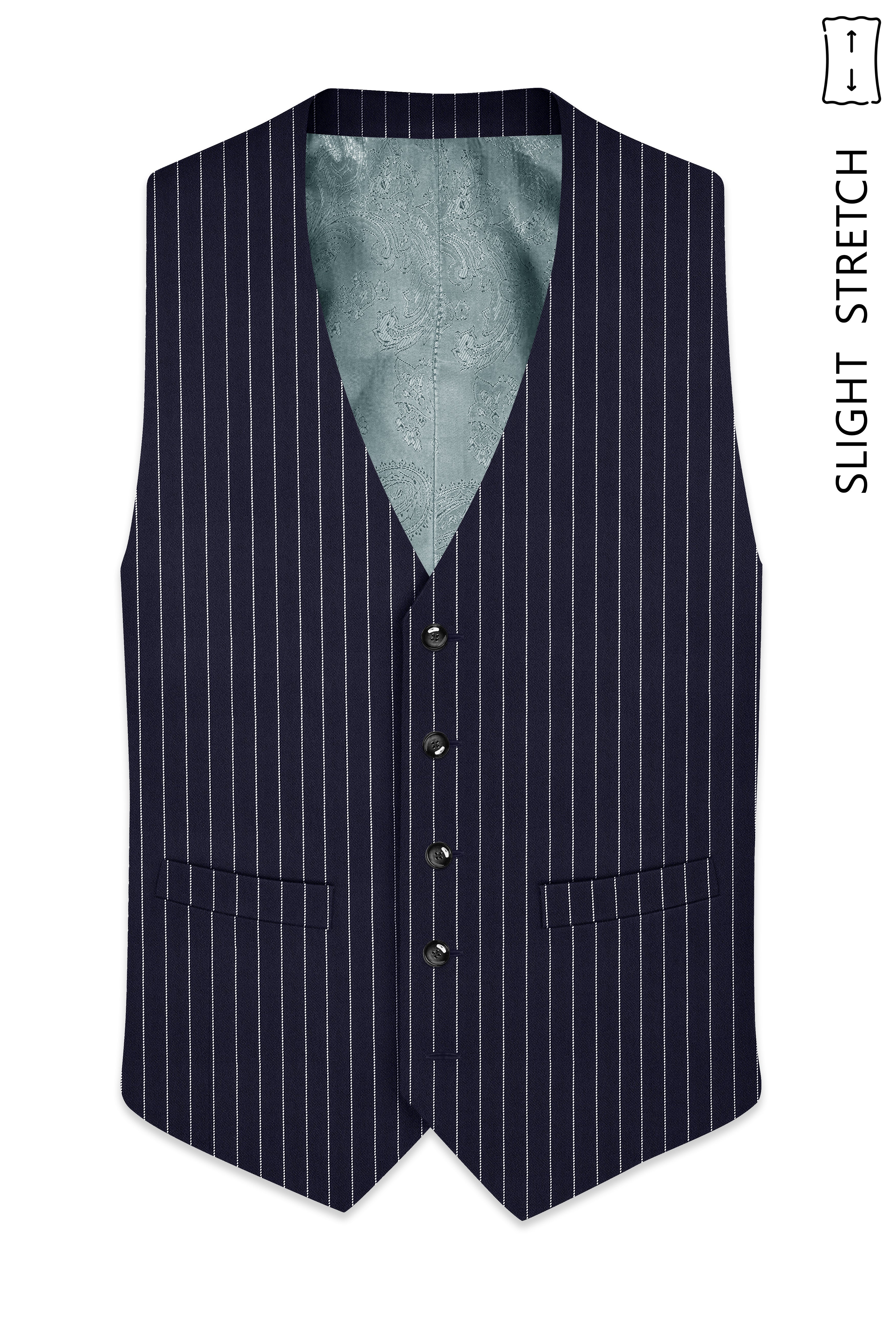 Aurelius-Cinder Blue Bright White Chalk Striped Wool Rich Slight Stretch Waistcoat