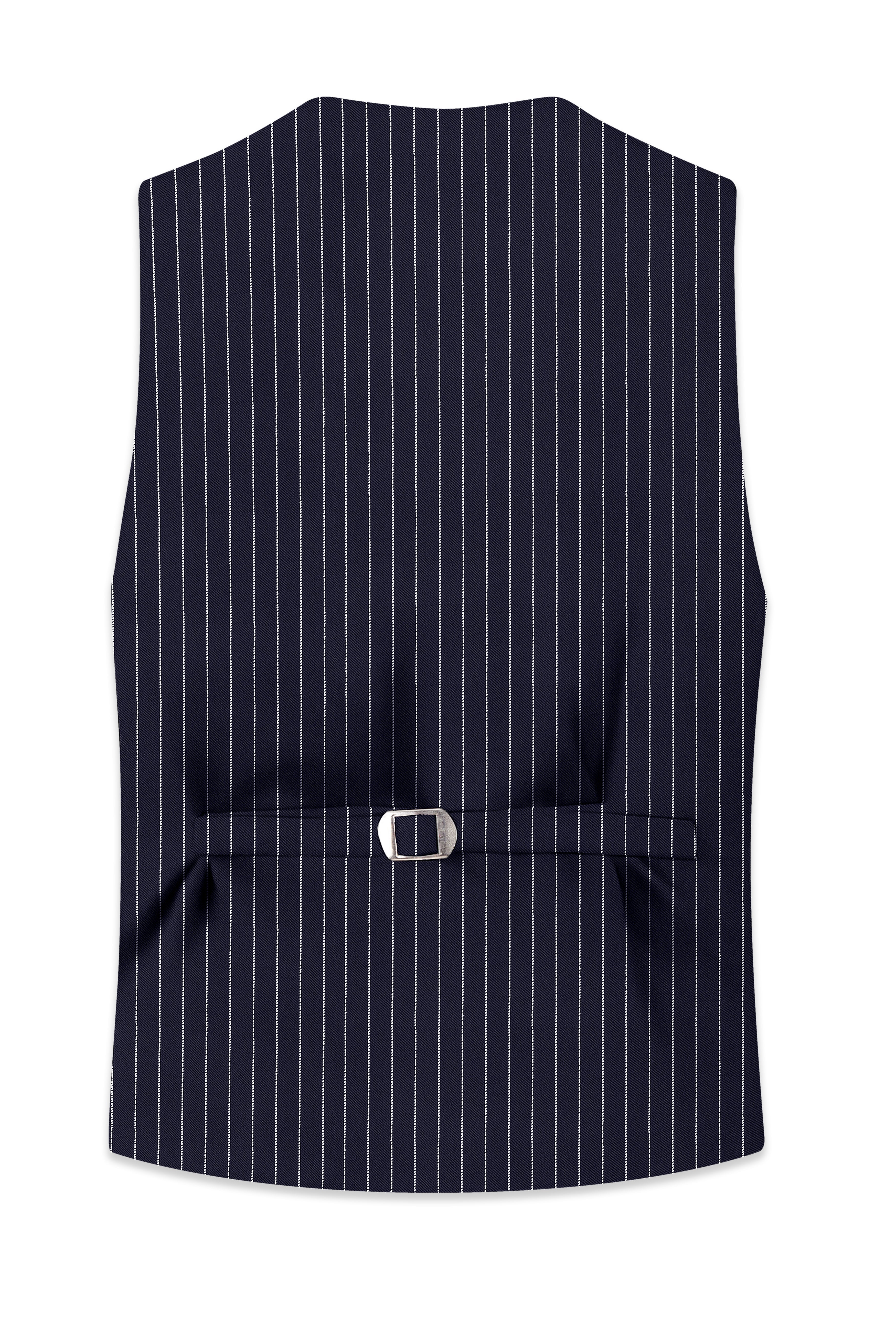 Aurelius-Cinder Blue Bright White Chalk Striped Wool Rich Slight Stretch Waistcoat