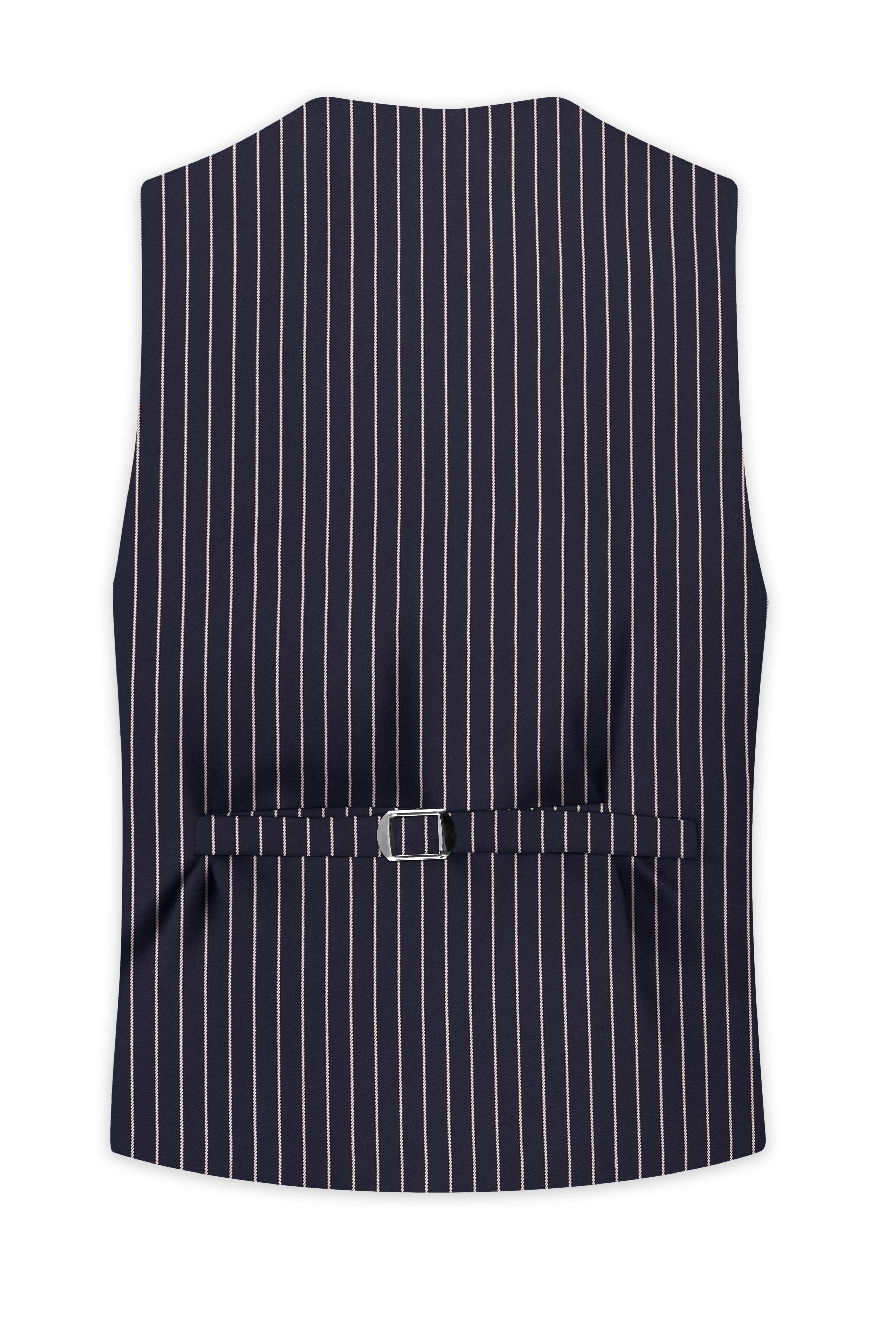 Maris-Baltic Sea Blue And Bright White Chalk Striped Wool Rich Slight Stretch Waistcoat