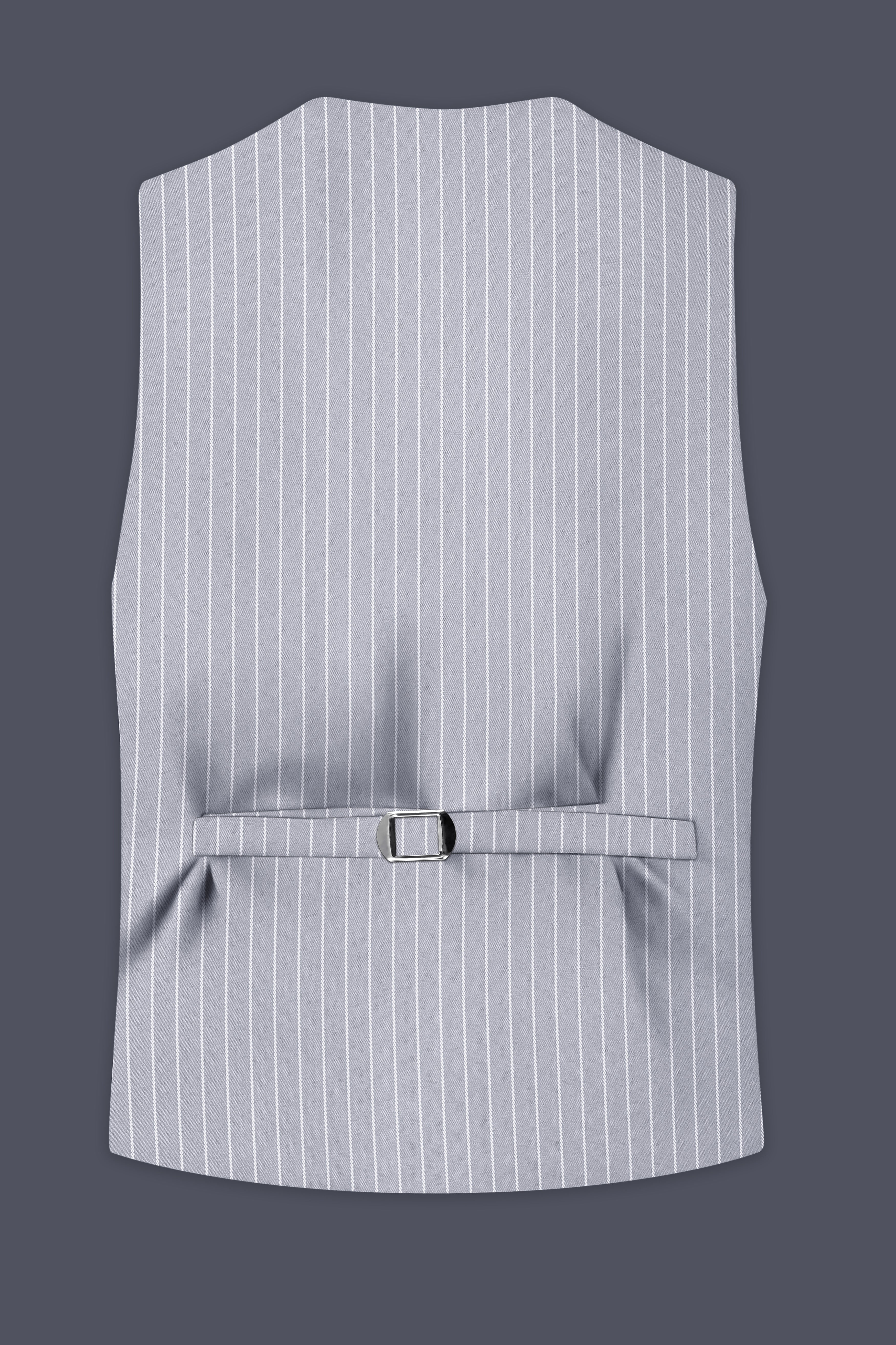 Sterlan-Goose Gray And Bright White Chalk Striped Wool Rich Slight Stretch Waistcoat