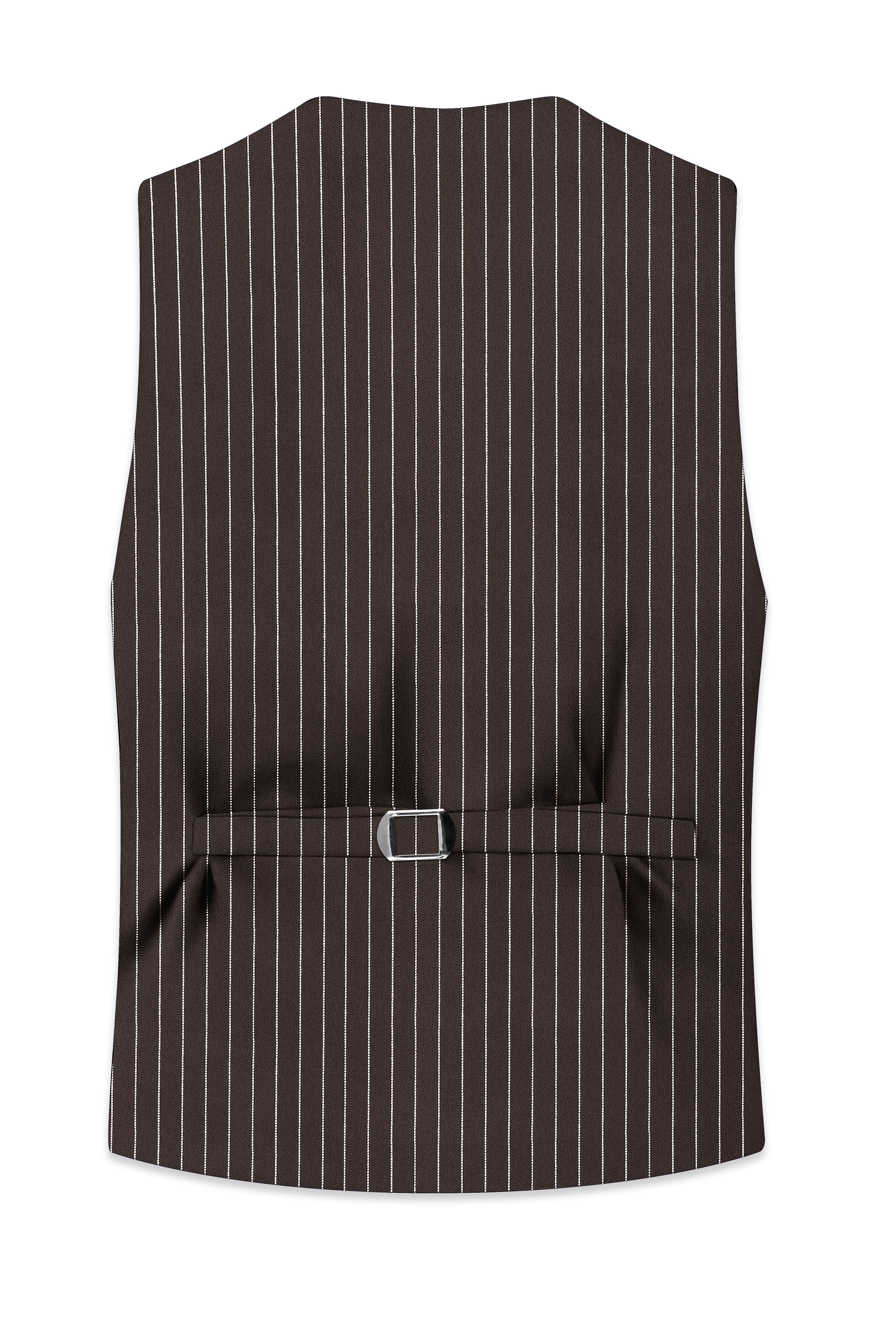 Sovereign-Umber Brown And Bright White Chalk Striped Wool Rich Slight Stretch Waistcoat
