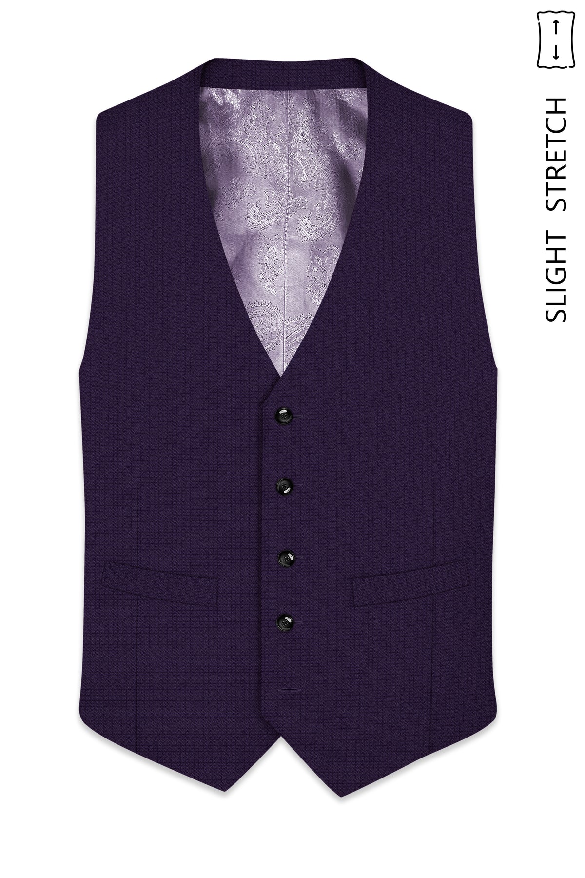 Mauve-Cedar Purple Diamond Textured Wool Rich Slight Stretch Waistcoat