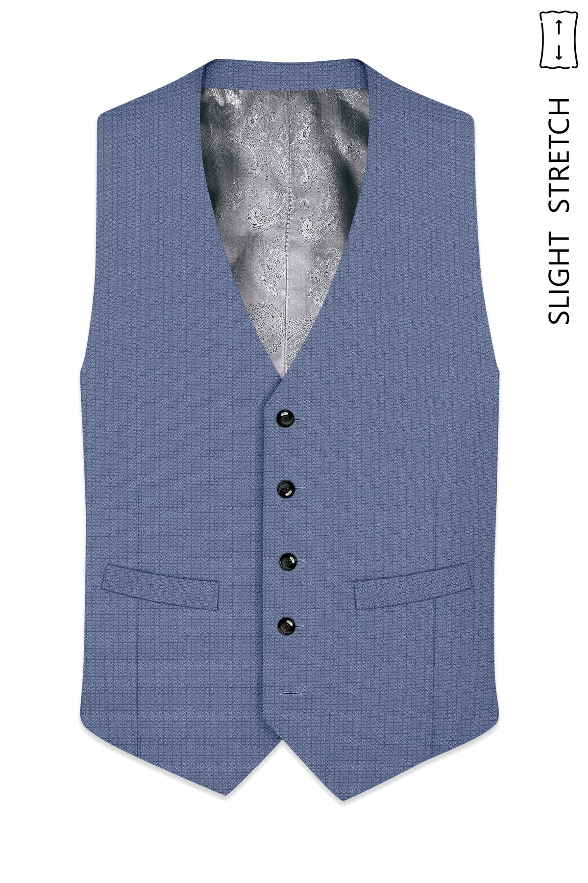 Sapphire-Raven Blue Diamond Textured Wool Rich Slight Stretch Waistcoat