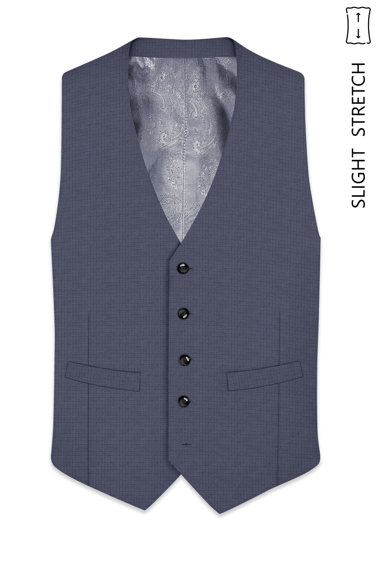 Graphite-Shuttle Gray Diamond Textured Wool Rich Slight Stretch Waistcoat