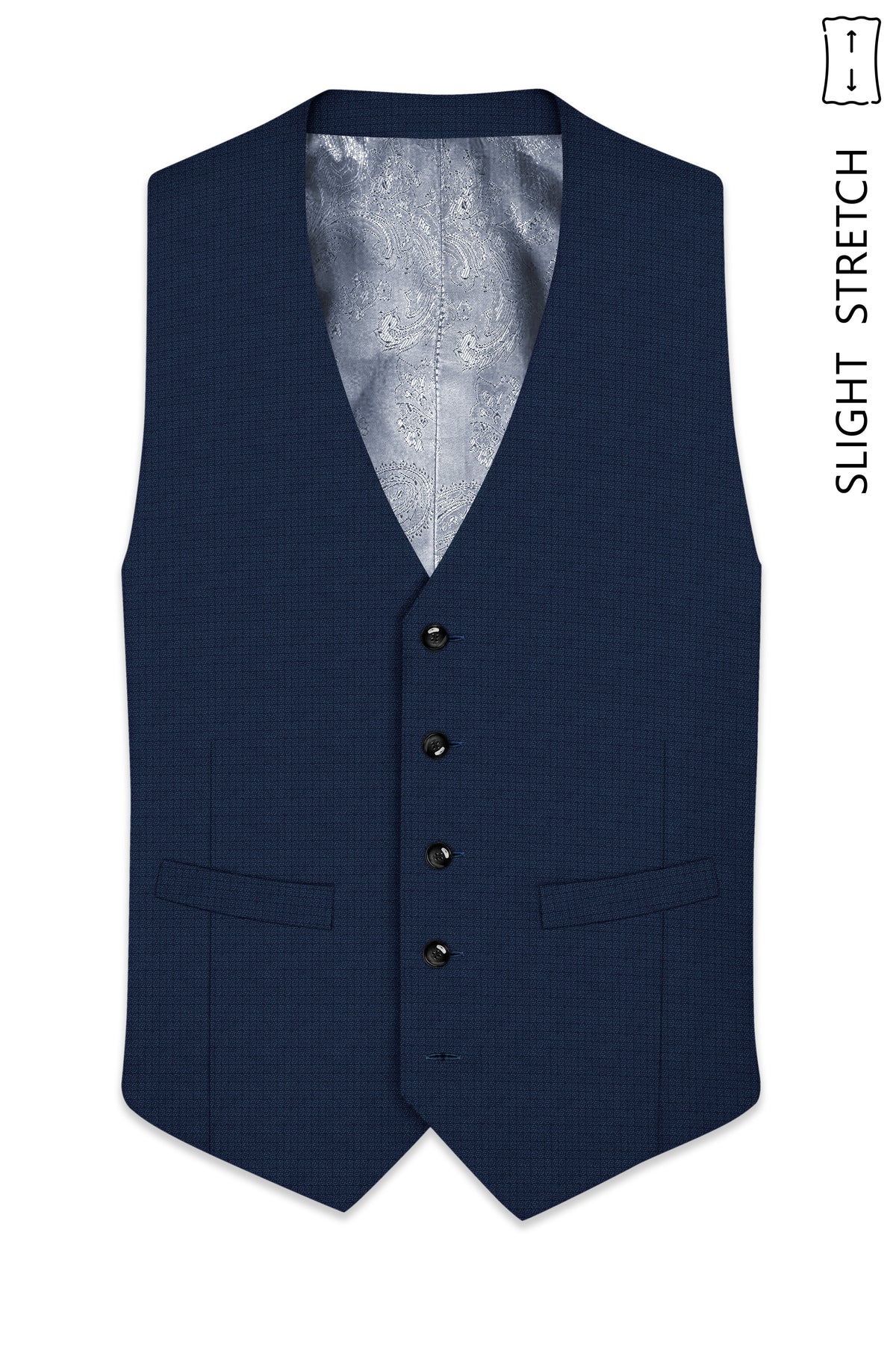 Regent-Ebony Blue Diamond Textured Wool Rich Slight Stretch Waistcoat