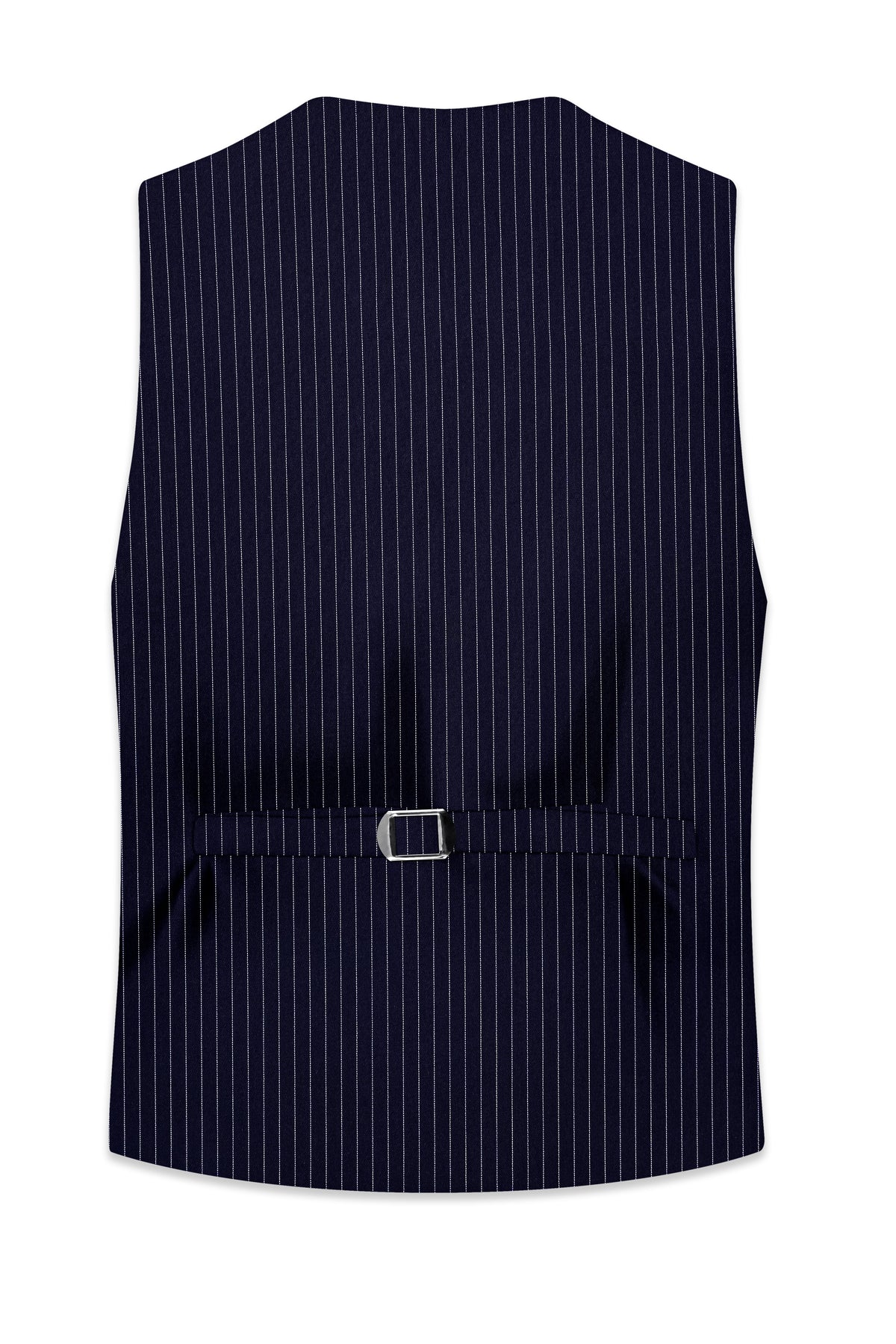 Mariner-Denim Blue And Bright White Chalk Striped Wool Rich Wrinkle-Free Fluid Drape Fabric Waistcoat