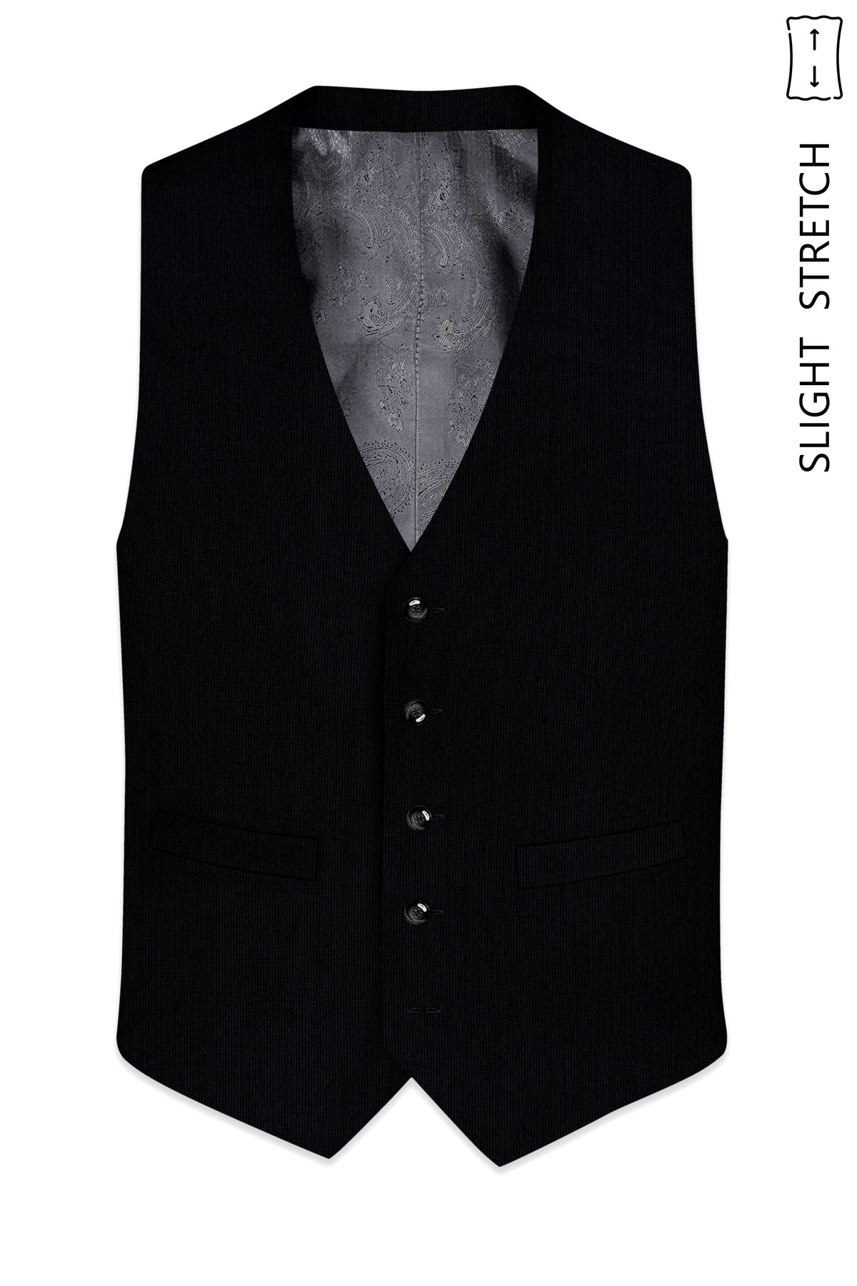Onyx-Jade Black Diamond Textured Wool Rich Slight Stretch Waistcoat