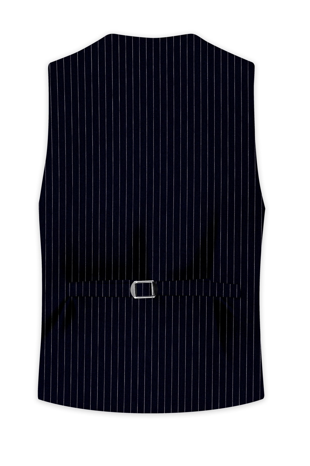 Windsor-Navy Blue Chalk Striped Wool Rich Wrinkle-Free Fluid Drape Fabric Waistcoat