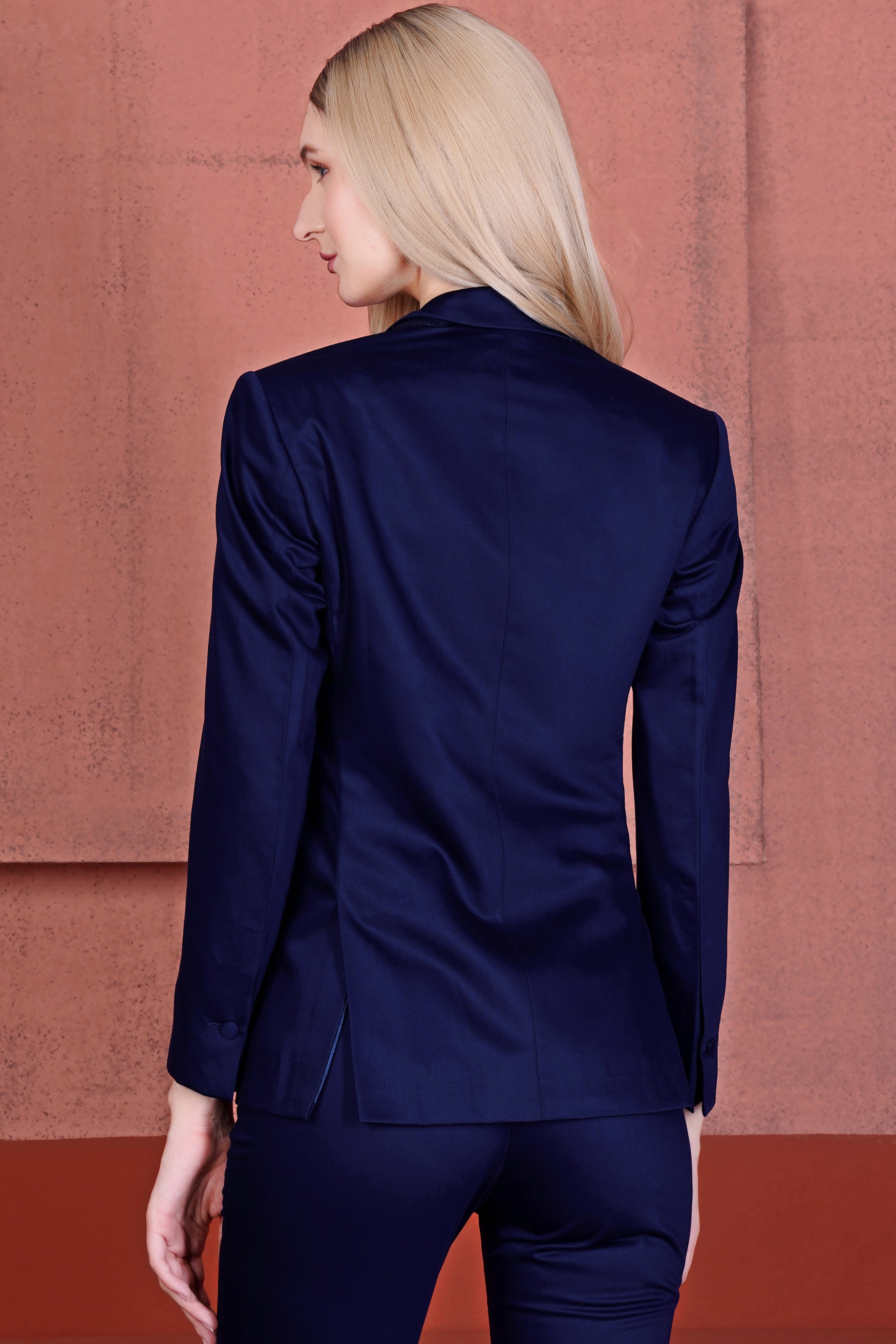 Space Blue Subtle Sheen Double Breasted Women's Blazer