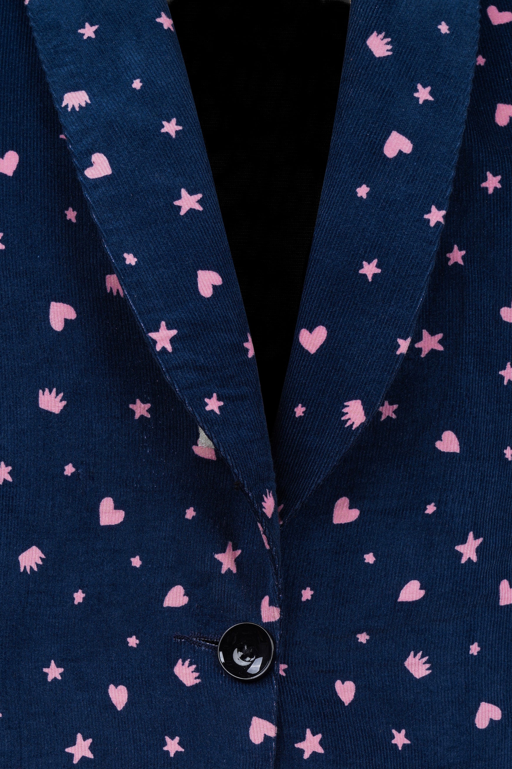 Downriver Blue and Cavern Pink Shapes Printed Premium Cotton Women’s Tuxedo Blazer