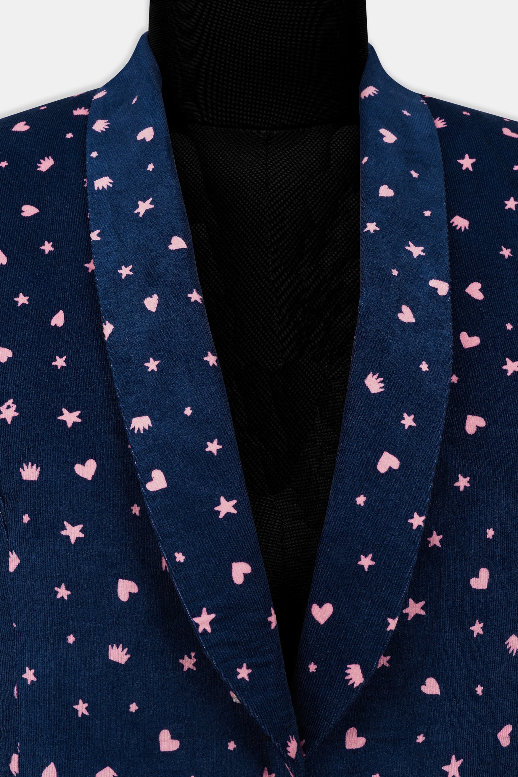 Downriver Blue and Cavern Pink Shapes Printed Premium Cotton Women’s Tuxedo Blazer