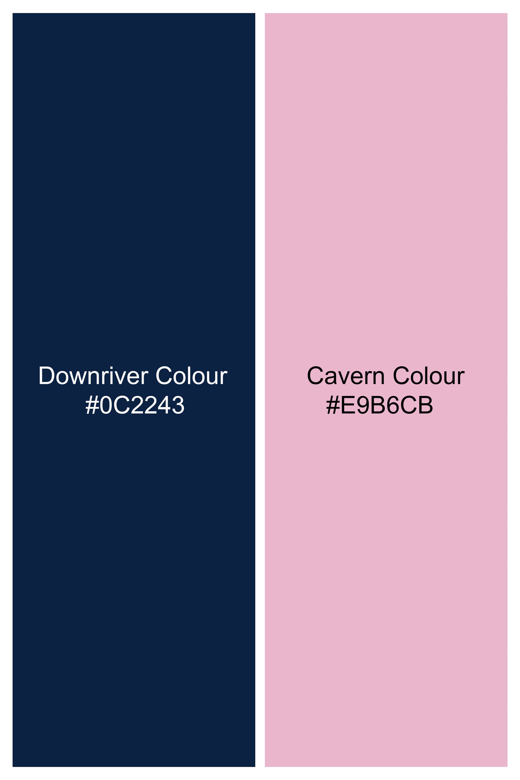 Downriver Blue and Cavern Pink Shapes Printed Premium Cotton Women’s Tuxedo Blazer