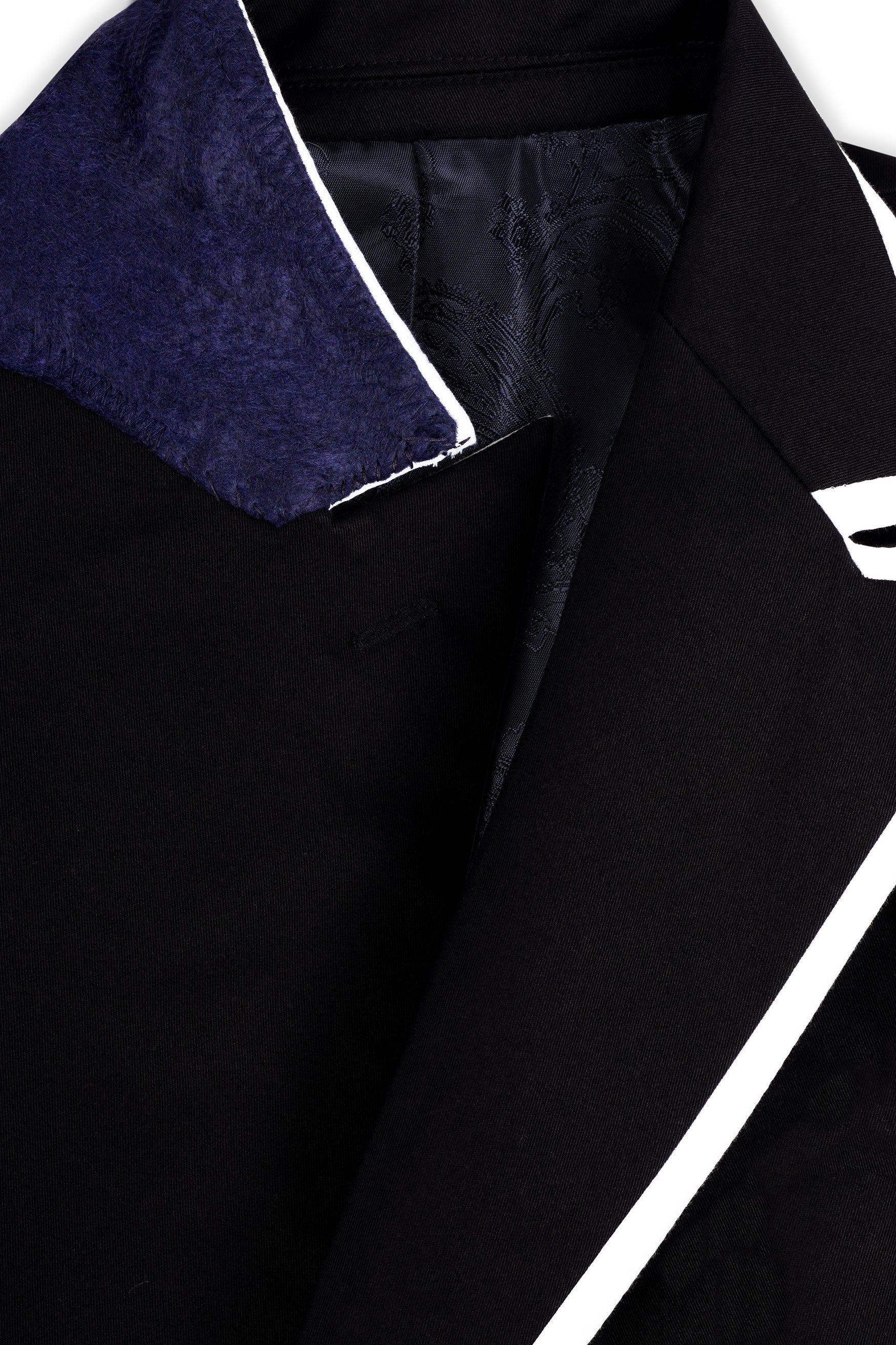 Jade Black With White Piping Work Wool Rich Double Breasted Women’s Designer Blazer