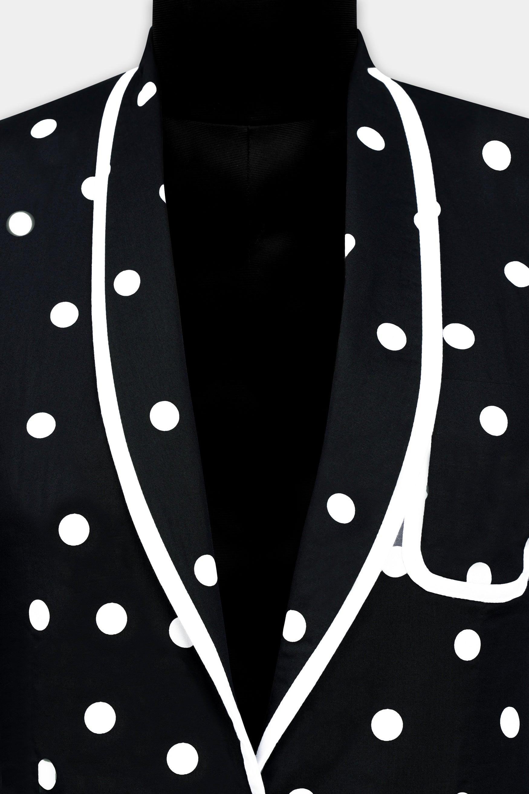 Jade Black and Bright White Polka Dotted With White Piping Work Premium Cotton Women’s Designer Blazer