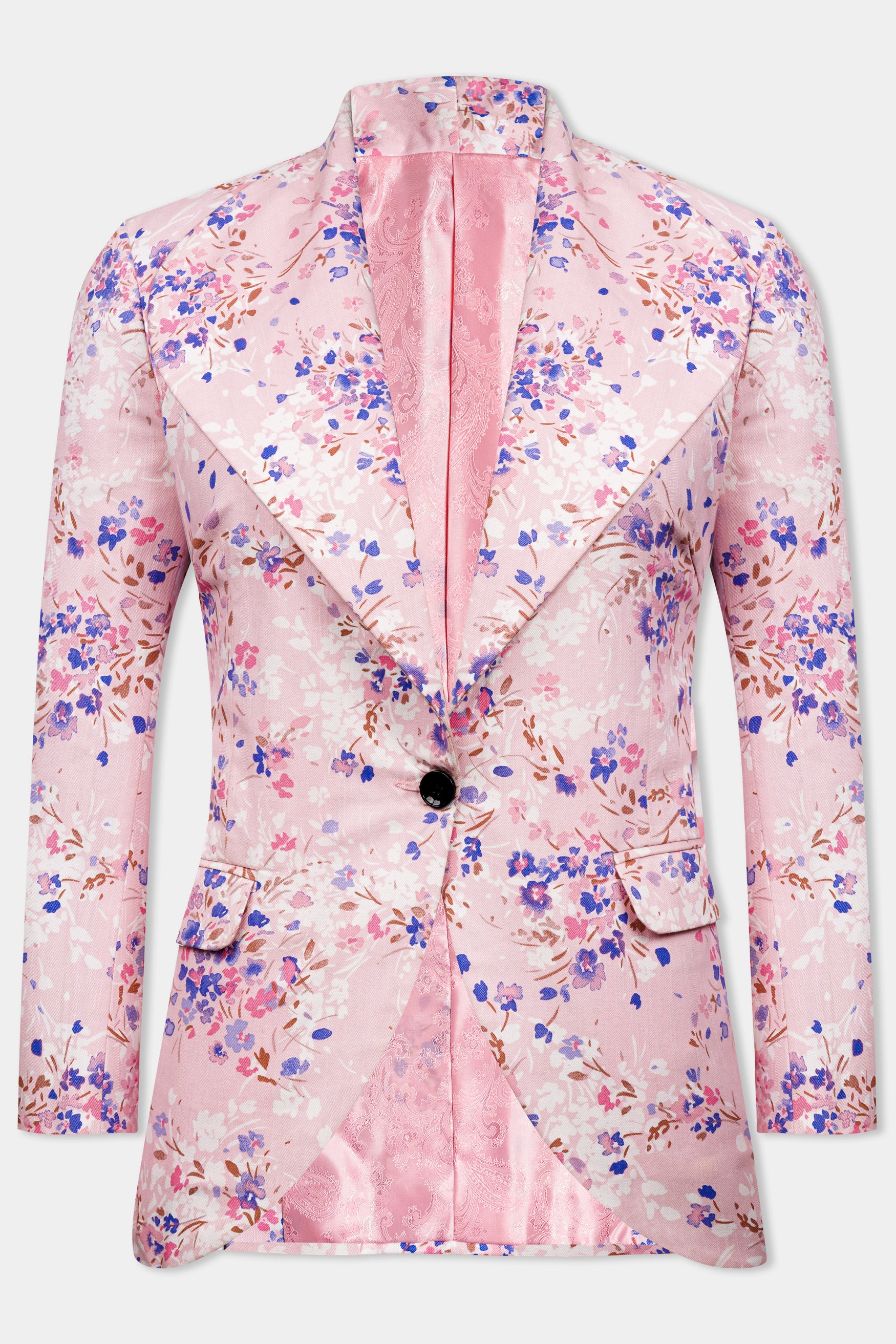 Gainsboro Pink and Scampi Blue Multicolour Ditsy Printed Premium Cotton Women’s Designer Blazer