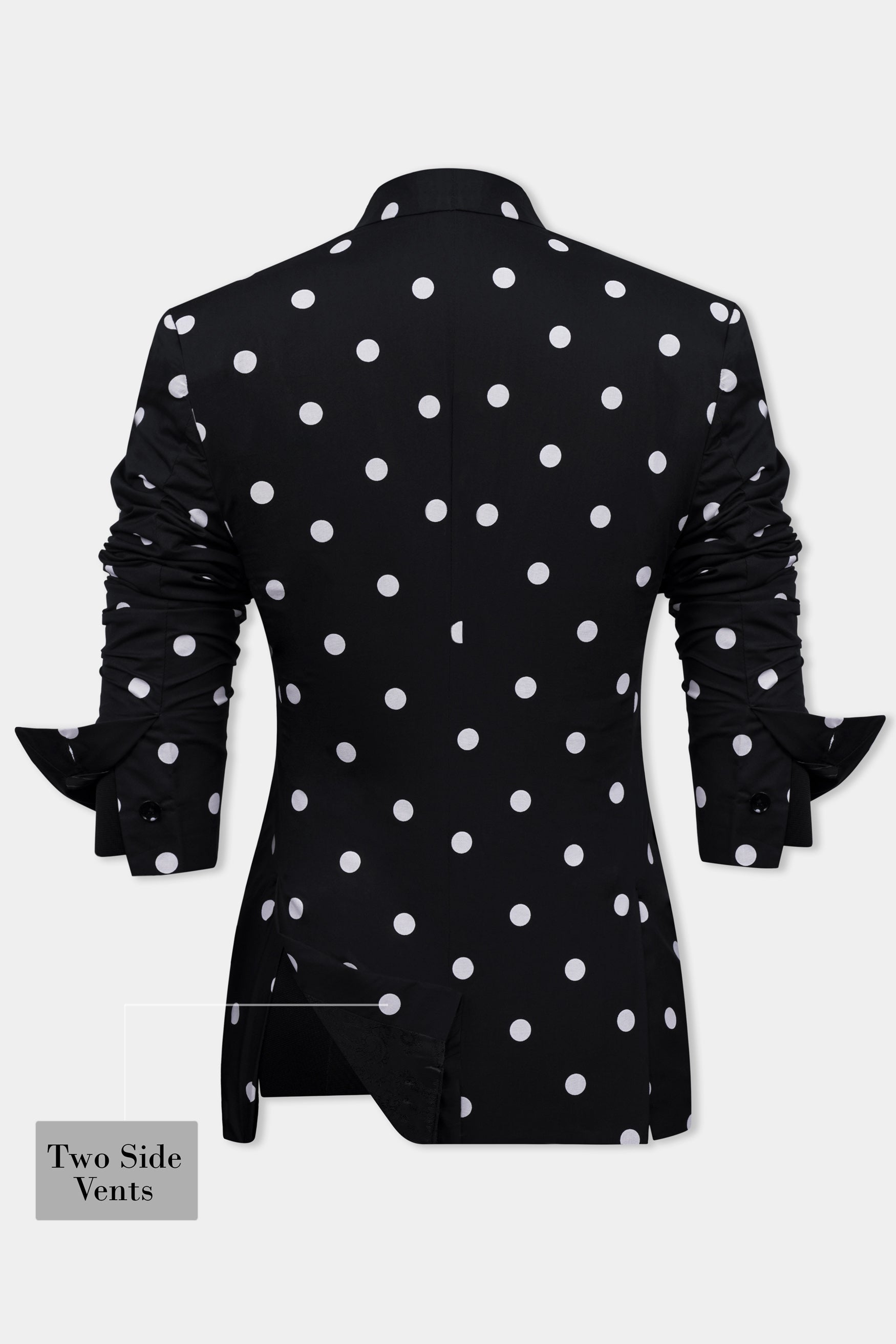 Jade Black and Bright White Polka Dots Premium Cotton Women’s Tuxedo Blazer