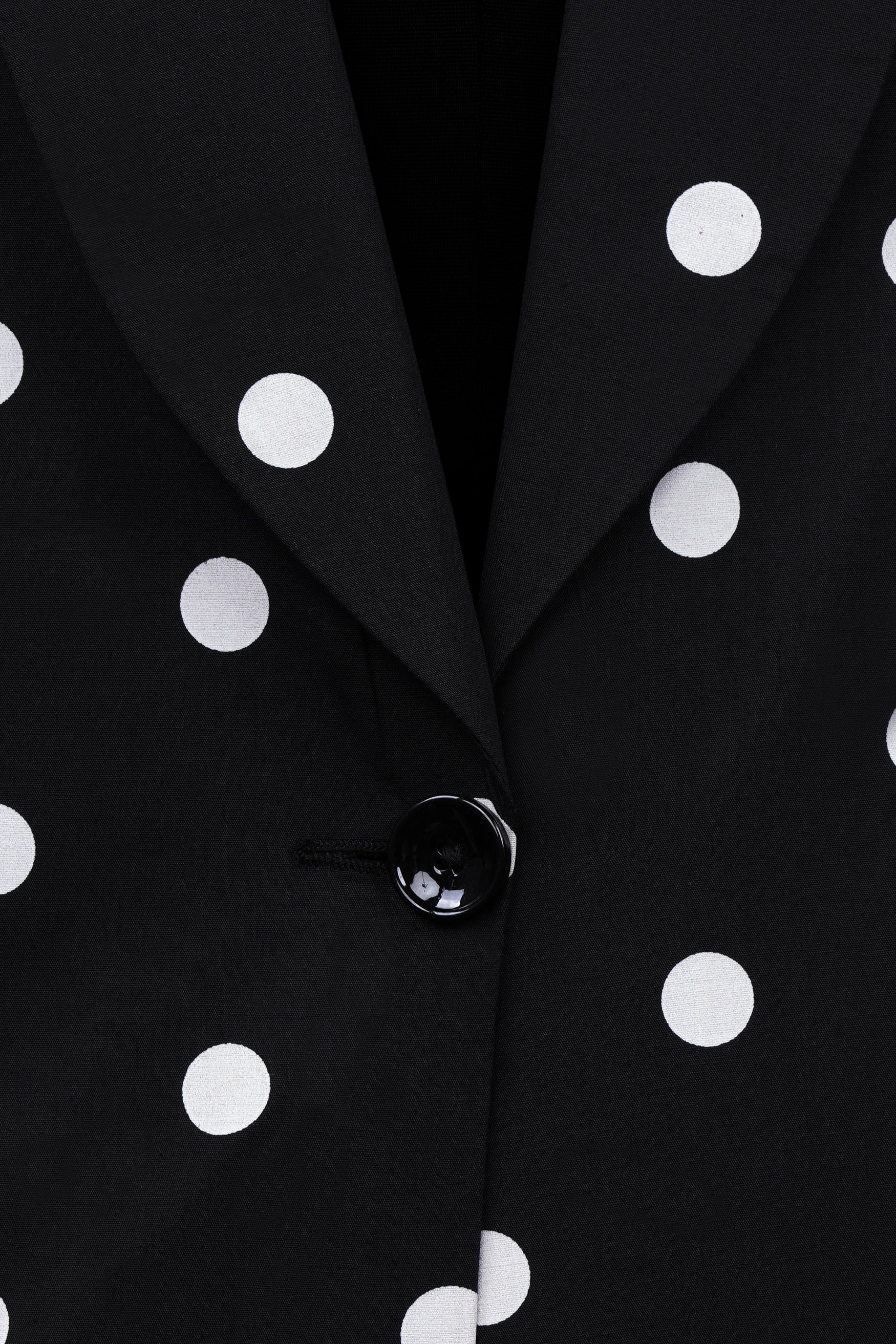 Jade Black and Bright White Polka Dots Premium Cotton Women’s Tuxedo Blazer