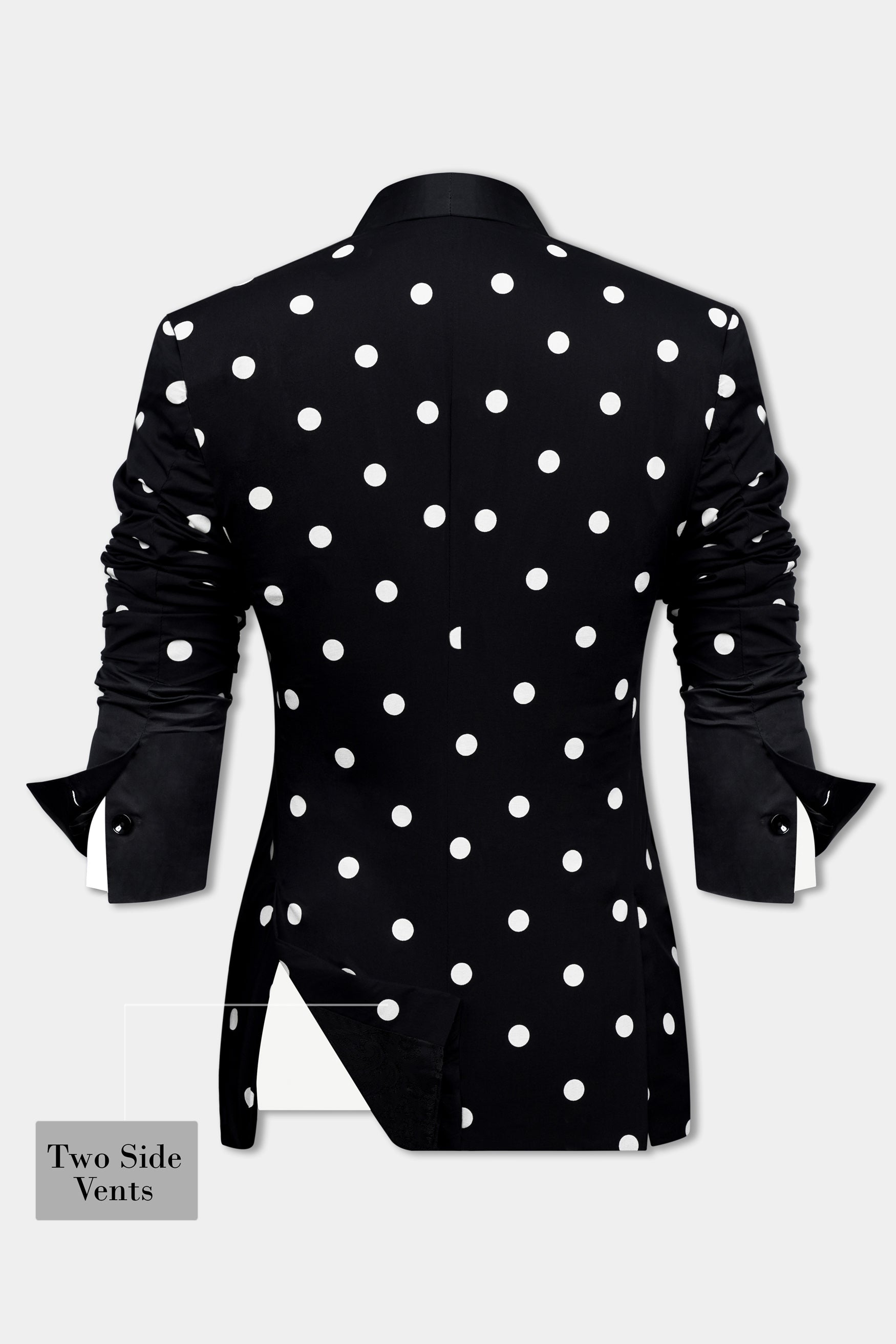 Jade Black and White Polka Dots Premium Cotton Women’s Tuxedo Blazer