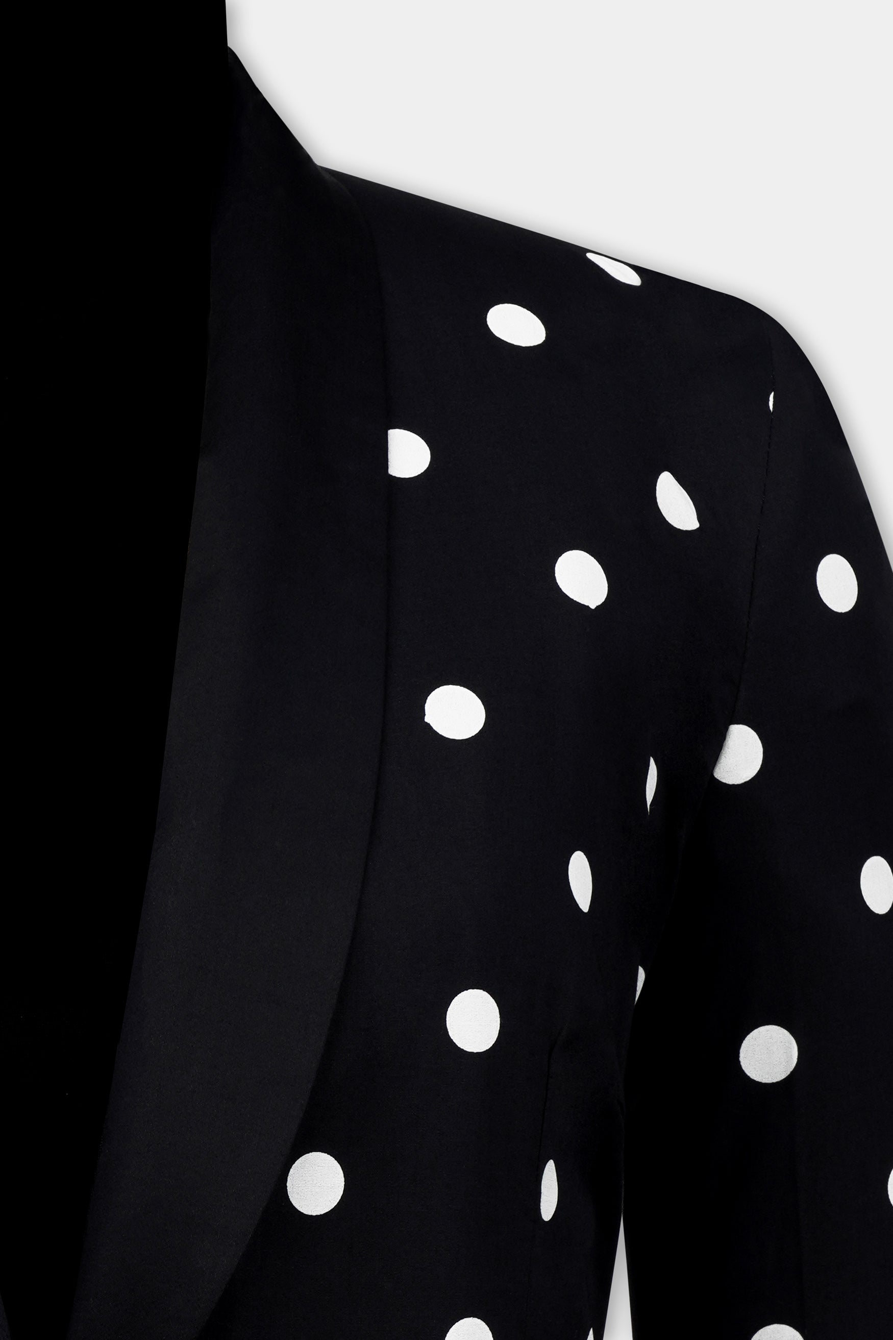 Jade Black and White Polka Dots Premium Cotton Women’s Tuxedo Blazer