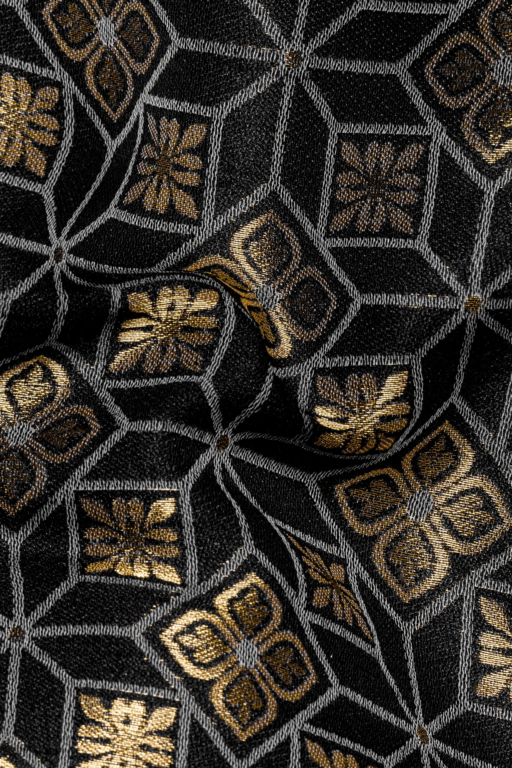 Cinder Black and Tan Brown Geometric Jacquard Textured Designer Nehru Jacket