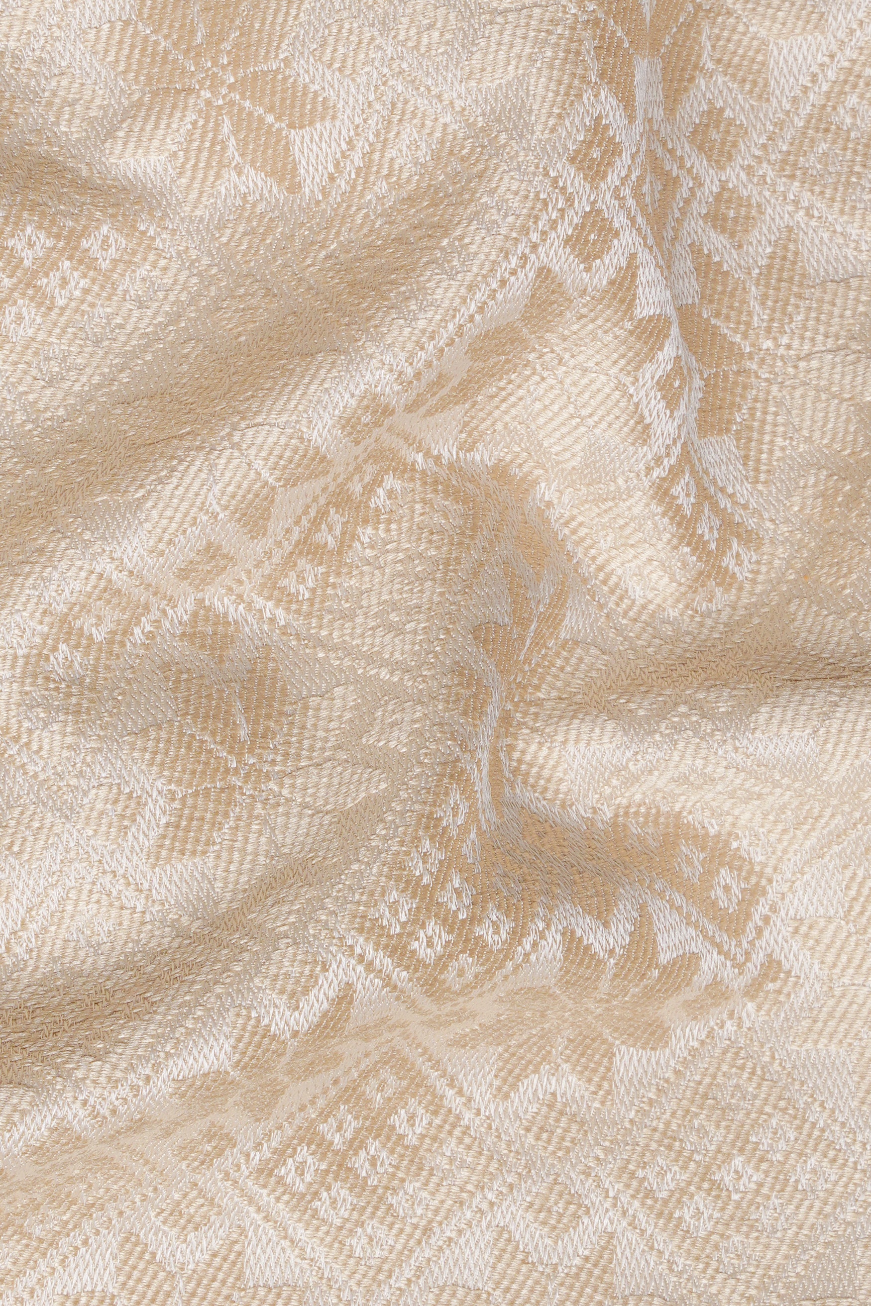 Merino and Almond Cream Geometric Jacquard Textured Designer Nehru Jacket WC3460-36, WC3460-38, WC3460-40, WC3460-42, WC3460-44, WC3460-46, WC3460-48, WC3460-50, WC3460-52, WC3460-54, WC3460-56, WC3460-58, WC3460-60