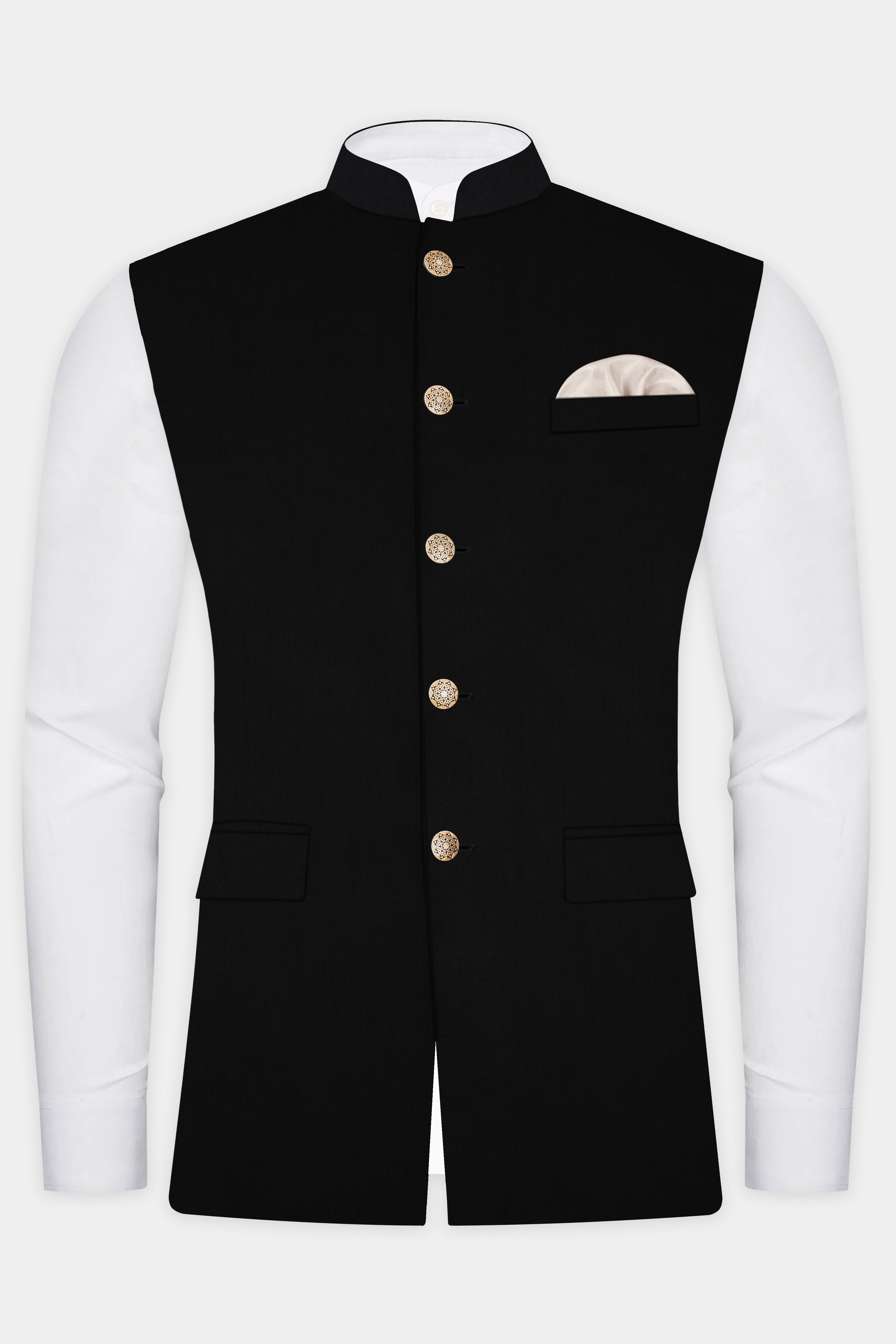 Jade Black Solid Luxurious Linen Nehru Jacket